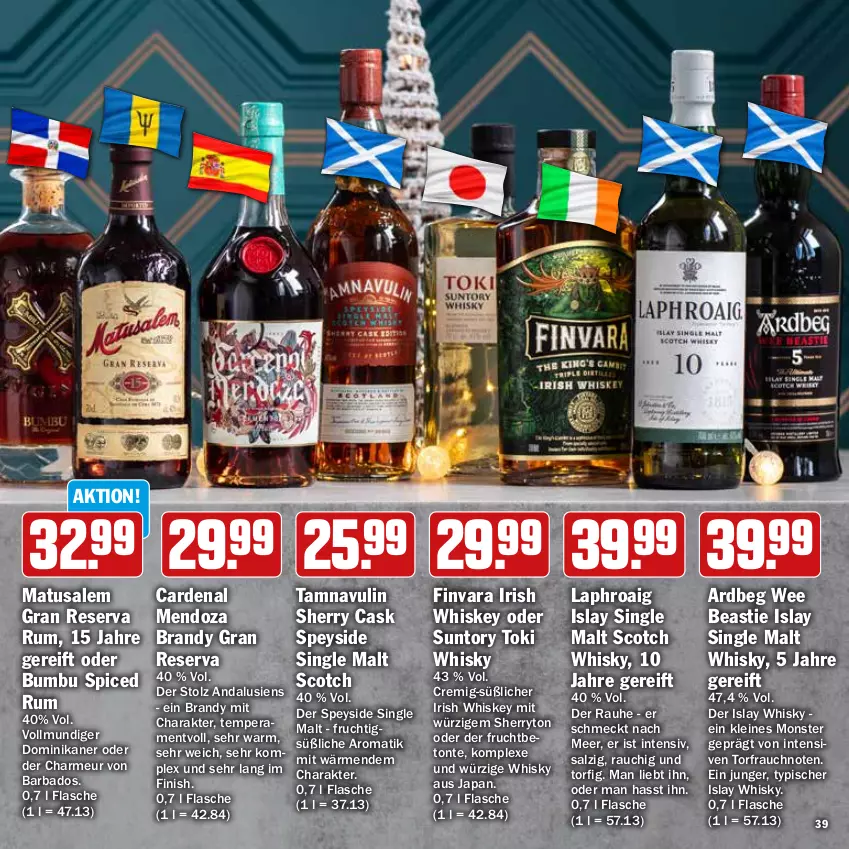 Aktueller Prospekt Hit - Feinkostbroschüre - von 25.11 bis 31.12.2024 - strona 39 - produkty: Ardbeg, asti, Bad, Bumbu, Finish, flasche, frucht, irish whiskey, islay single malt, laphroaig, leine, Matusalem, monster, Rauch, rum, salz, scotch, scotch whisky, single malt, Ti, whiskey, whisky