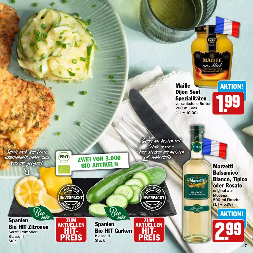 Aktueller Prospekt Hit - Feinkostbroschüre - von 25.11 bis 31.12.2024 - strona 7 - produkty: balsam, balsamico, balsamico bianco, bio, bio hit, Dijon Senf, eis, elle, flasche, gin, gurke, gurken, maille, Mode, reis, rosato, Schal, Schale, senf, Spezi, Ti, Tipi, zitrone, zitronen