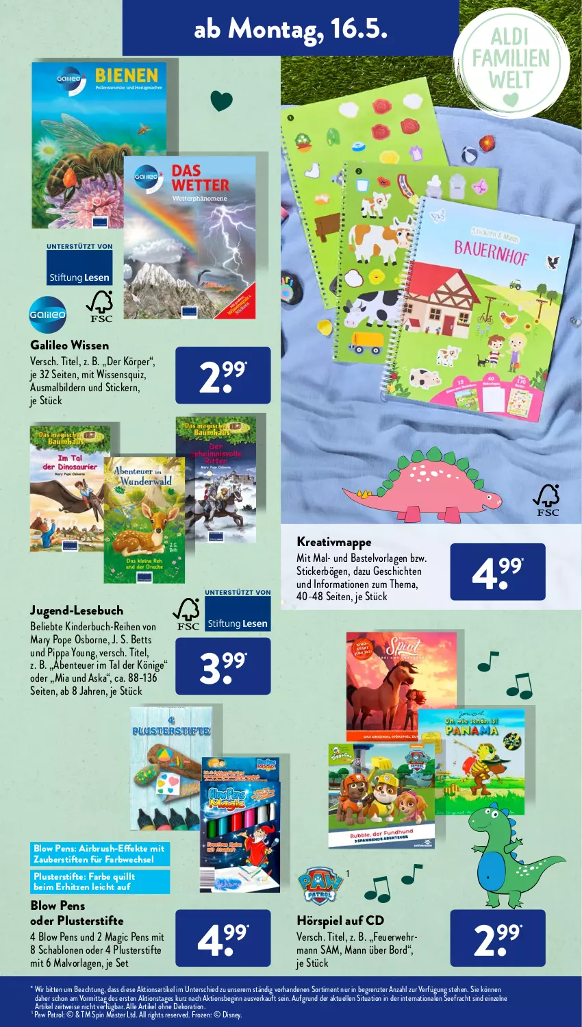 Aktueller Prospekt AldiSud - ALDI Aktuell - von 16.05 bis 21.05.2022 - strona 15 - produkty: alle artikel ohne dekoration, bett, buch, dekoration, disney, ehrmann, eis, elle, ente, gin, Kinder, Kinderbuch, osborne, Paw Patrol, rwe, stifte, Ti, Yo, ZTE