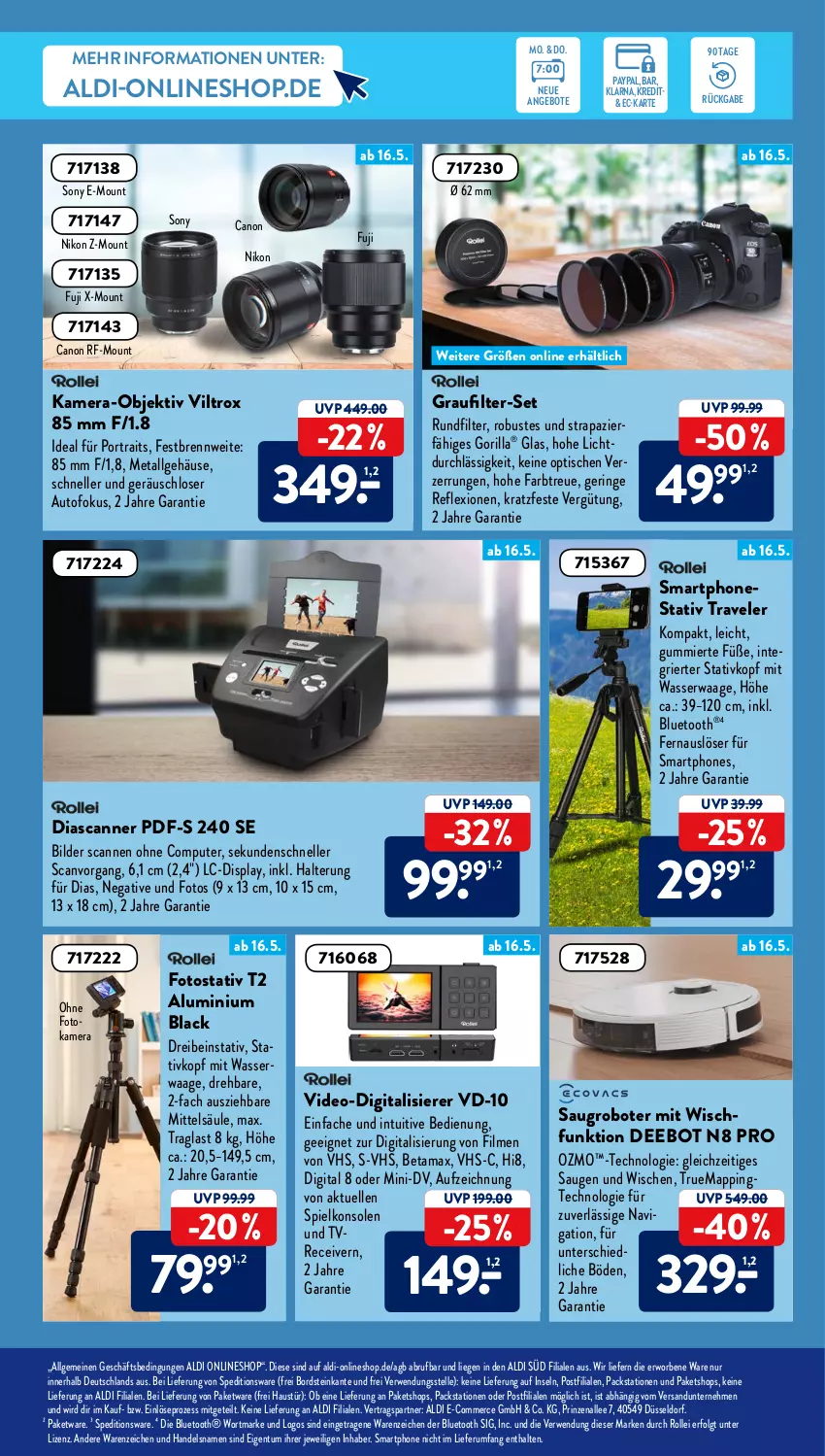 Aktueller Prospekt AldiSud - ALDI Aktuell - von 16.05 bis 21.05.2022 - strona 23 - produkty: aldi, angebot, angebote, aust, auto, canon, computer, deo, elle, erde, kamera, lack, LG, Liege, nikon, pute, Receiver, ring, rollei, rum, rwe, Saugroboter, Scanner, smartphone, smartphones, sony, Spielkonsole, Ti, tisch, Waage, wasser