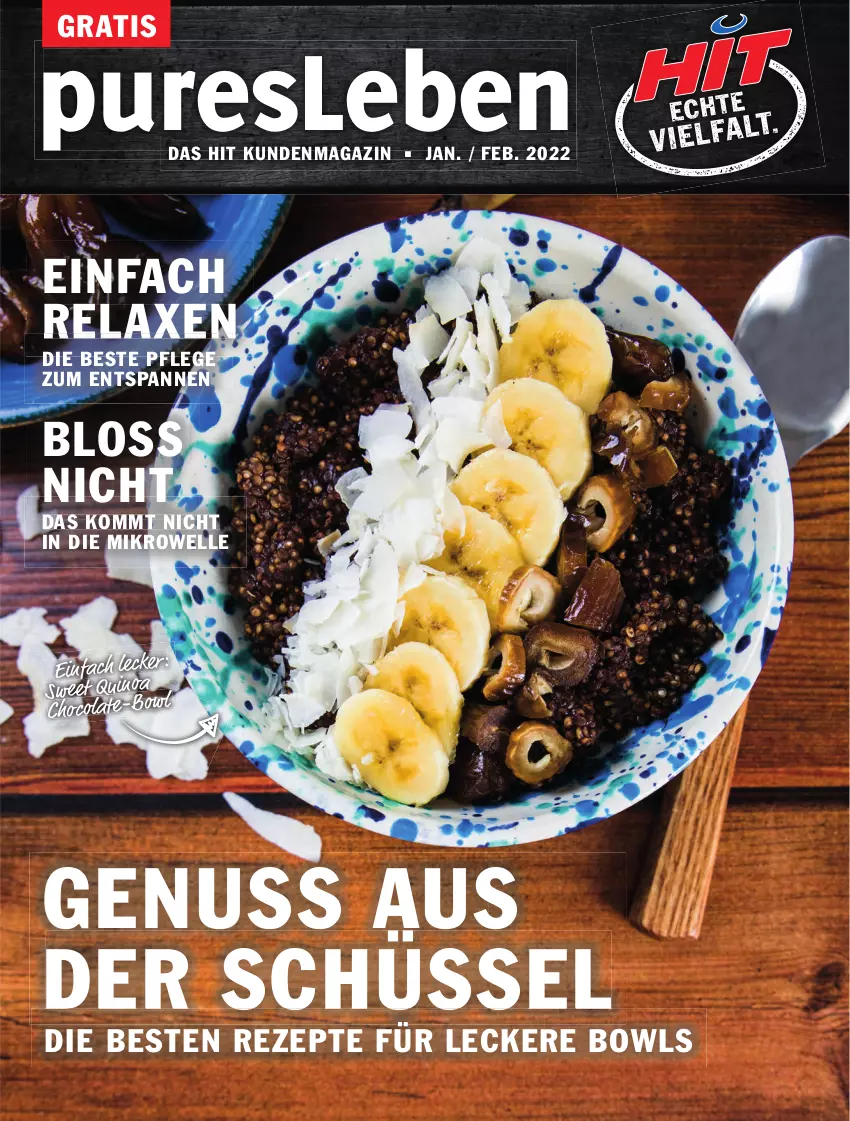 Aktueller Prospekt Hit - Prospekte - von 03.01 bis 28.02.2022 - strona 1 - produkty: axe, cola, elle, magazin, mikrowelle, nuss, rel, rezept, rezepte, schüssel, tee, Ti