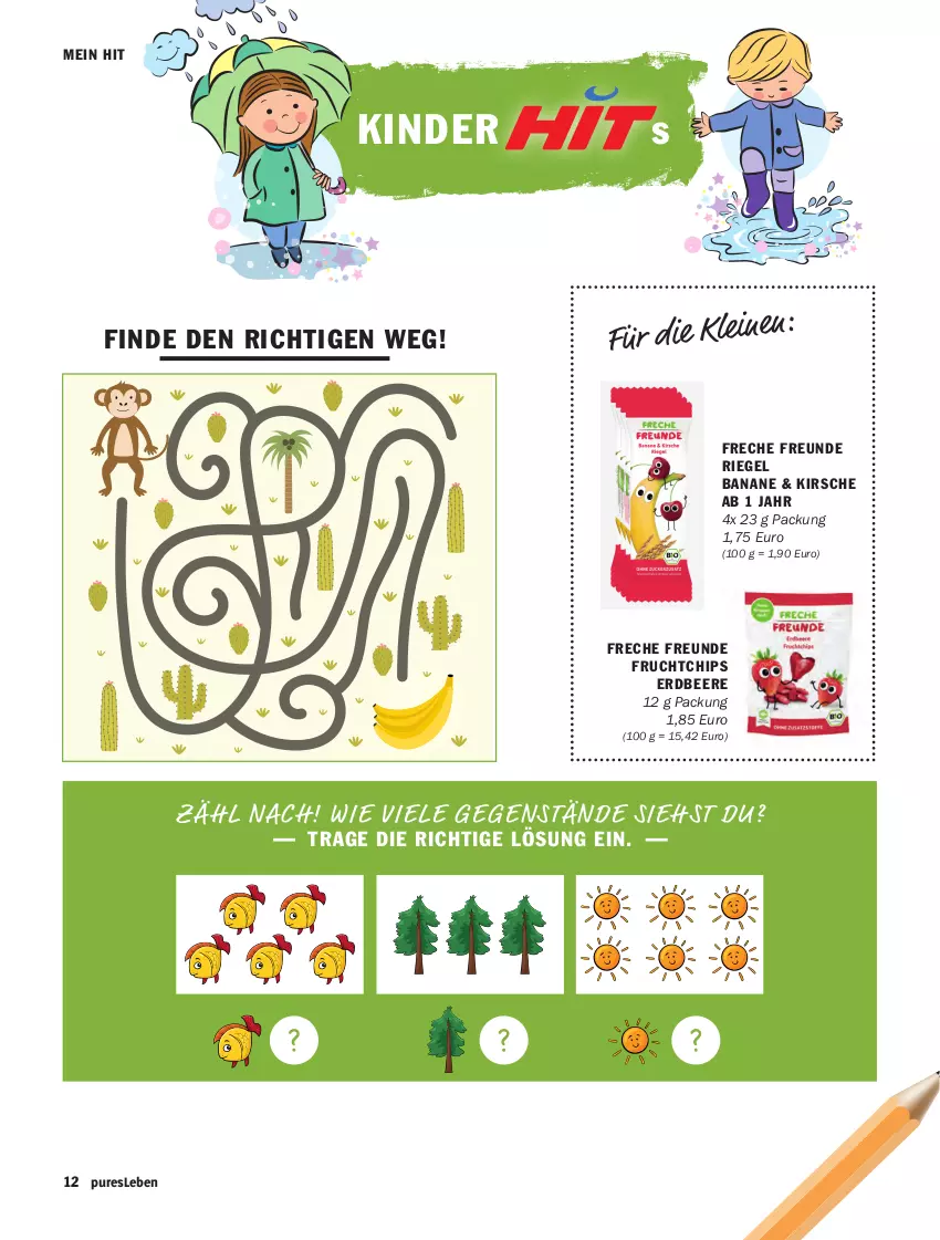 Aktueller Prospekt Hit - Prospekte - von 03.01 bis 28.02.2022 - strona 12 - produkty: banane, beere, chips, erdbeere, freche freunde, frucht, Kinder, kirsch, kirsche, leine, riegel, Ti