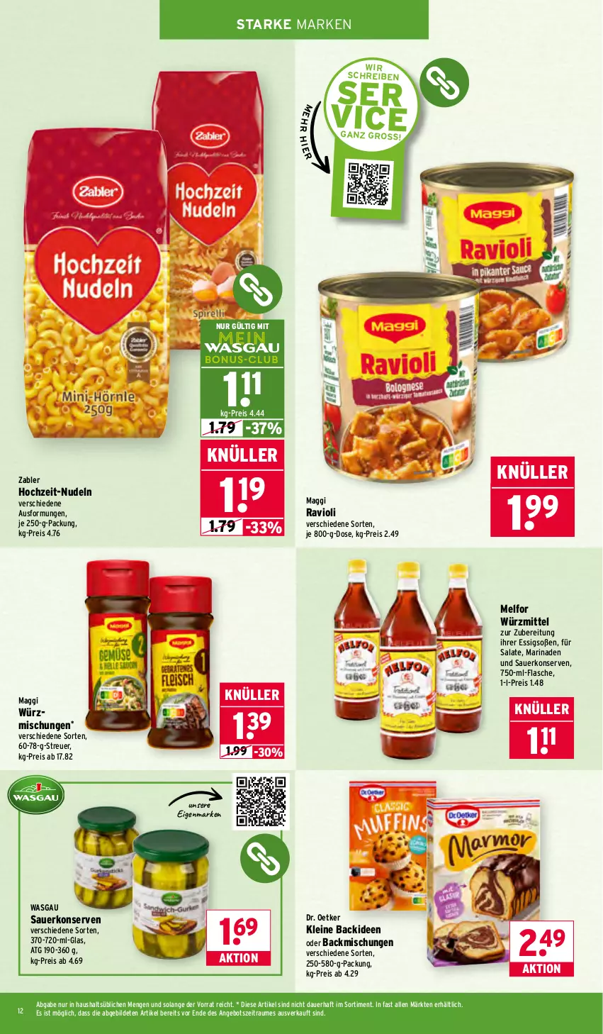 Aktueller Prospekt Wasgau - von 05.01 bis 10.01.2026 - strona 12 - produkty: angebot, auer, backmischung, Backmischungen, Dr. Oetker, eis, essig, flasche, je 250-g-packung, Konserven, leine, maggi, marinade, nudel, nudeln, ravioli, reis, salat, salate, Soße, Ti, Zabler