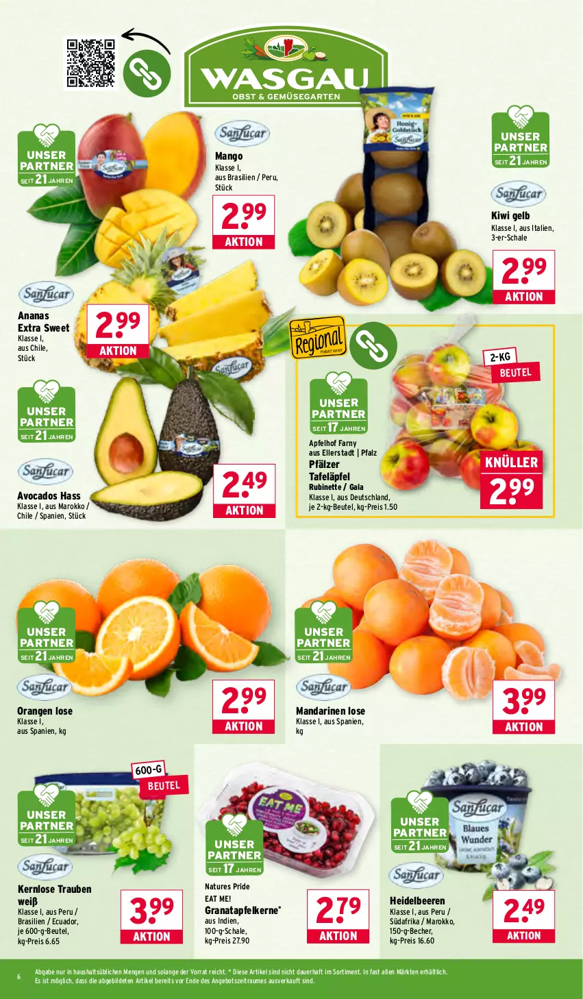 Aktueller Prospekt Wasgau - von 05.01 bis 10.01.2026 - strona 6 - produkty: ananas, angebot, apfel, auer, avocado, avocados, Becher, beere, beeren, beutel, eis, elle, grana, granatapfel, granatapfelkerne, heidelbeere, heidelbeeren, kiwi, mandarine, mandarinen, mango, natur, orange, orangen, Rana, reis, Rubin, Schal, Schale, tafeläpfel, Ti, trauben