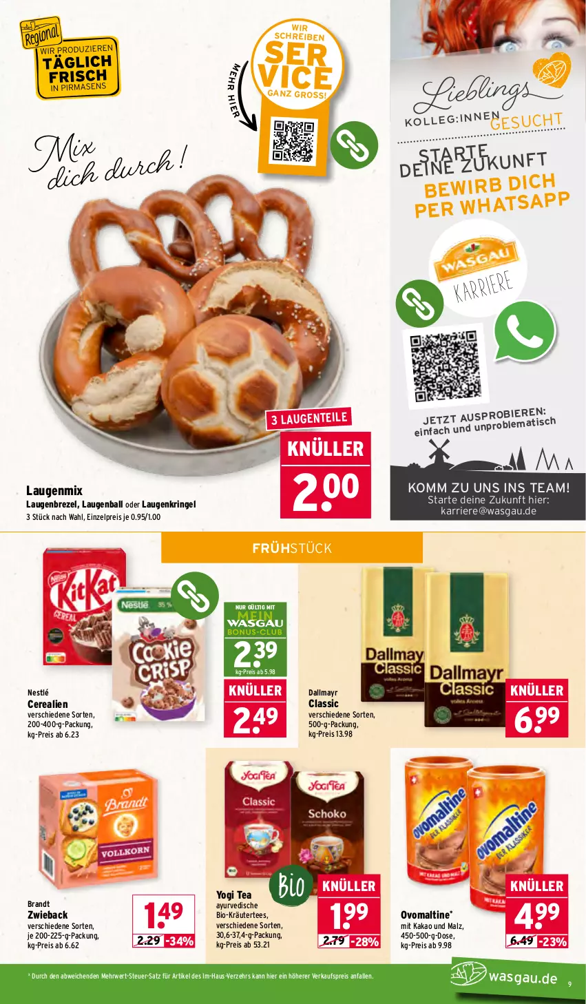 Aktueller Prospekt Wasgau - von 05.01 bis 10.01.2026 - strona 9 - produkty: ball, bier, Biere, bio, brandt, brezel, cerealien, dallmayr, eis, ente, kakao, kräuter, Laugenbrezel, malz, nestlé, ovomaltine, reis, ring, rwe, tee, Ti, tisch, Yo