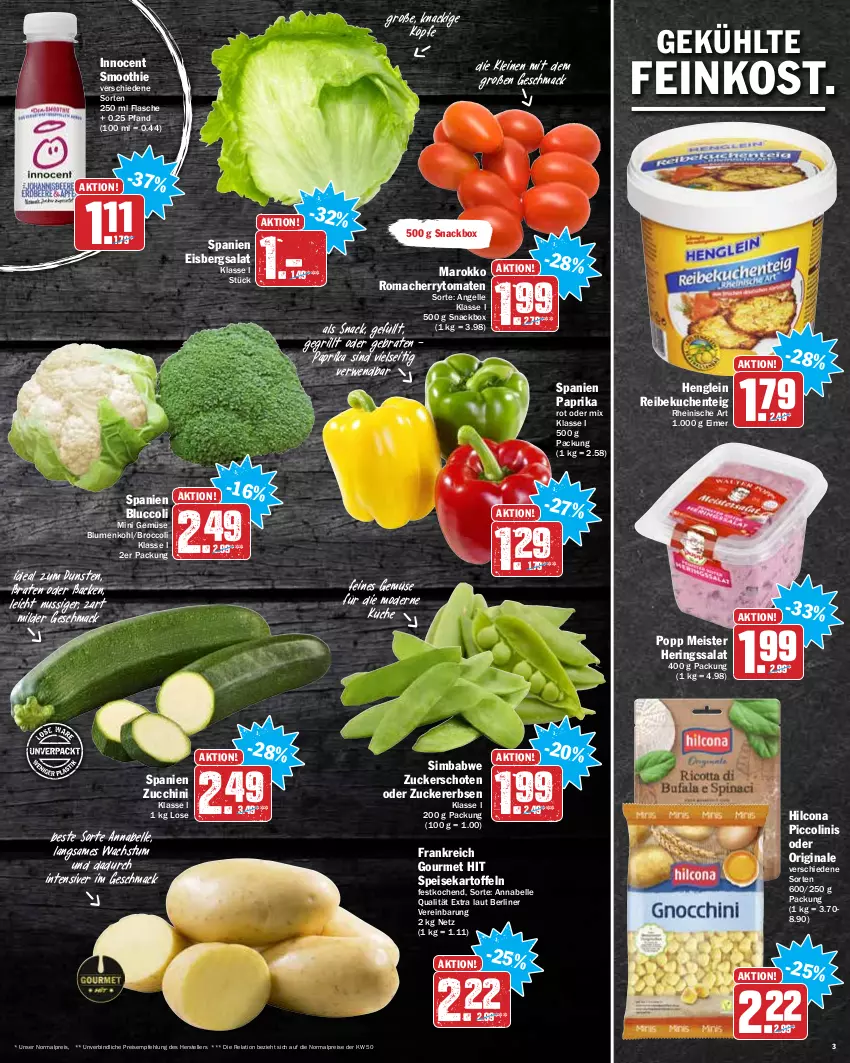 Aktueller Prospekt Hit - Prospekte - von 27.12 bis 31.12.2021 - strona 3 - produkty: berliner, Bluccoli, blume, blumen, blumenkohl, braten, broccoli, cherrytomaten, eimer, eis, eisbergsalat, elle, ente, erbsen, feinkost, flasche, gin, grill, henglein, hering, Herings, hilcona, Innocent, kartoffel, kartoffeln, küche, kuchen, leine, mac, Meister, Mode, nuss, paprika, paprika rot, piccolinis, Popp, reis, rel, ring, rwe, salat, sim, simba, smoothie, snack, speisekartoffeln, teller, Ti, tomate, tomaten, zucchini, zucker