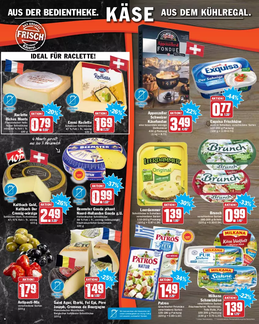 Aktueller Prospekt Hit - Prospekte - von 27.12 bis 31.12.2021 - strona 8 - produkty: antipasti, appenzeller, asti, aus dem kühlregal, Beemster, Bourgogne, creme, eis, elle, emmi, exquisa, exquisa frischkäse, feta, fol epi, Fondue, französischer weichkäse, frischkäse, gouda, halbfester schnittkäse, holländischer schnittkäse, Käse, kühlregal, leerdammer, LG, mac, milch, milka, milkana, patros, regal, reis, Saint Agur, Schal, Schale, Schmelzkäse, schnittkäse, schweizer schnittkäse, teller, Ti, weichkäse, weidemilch