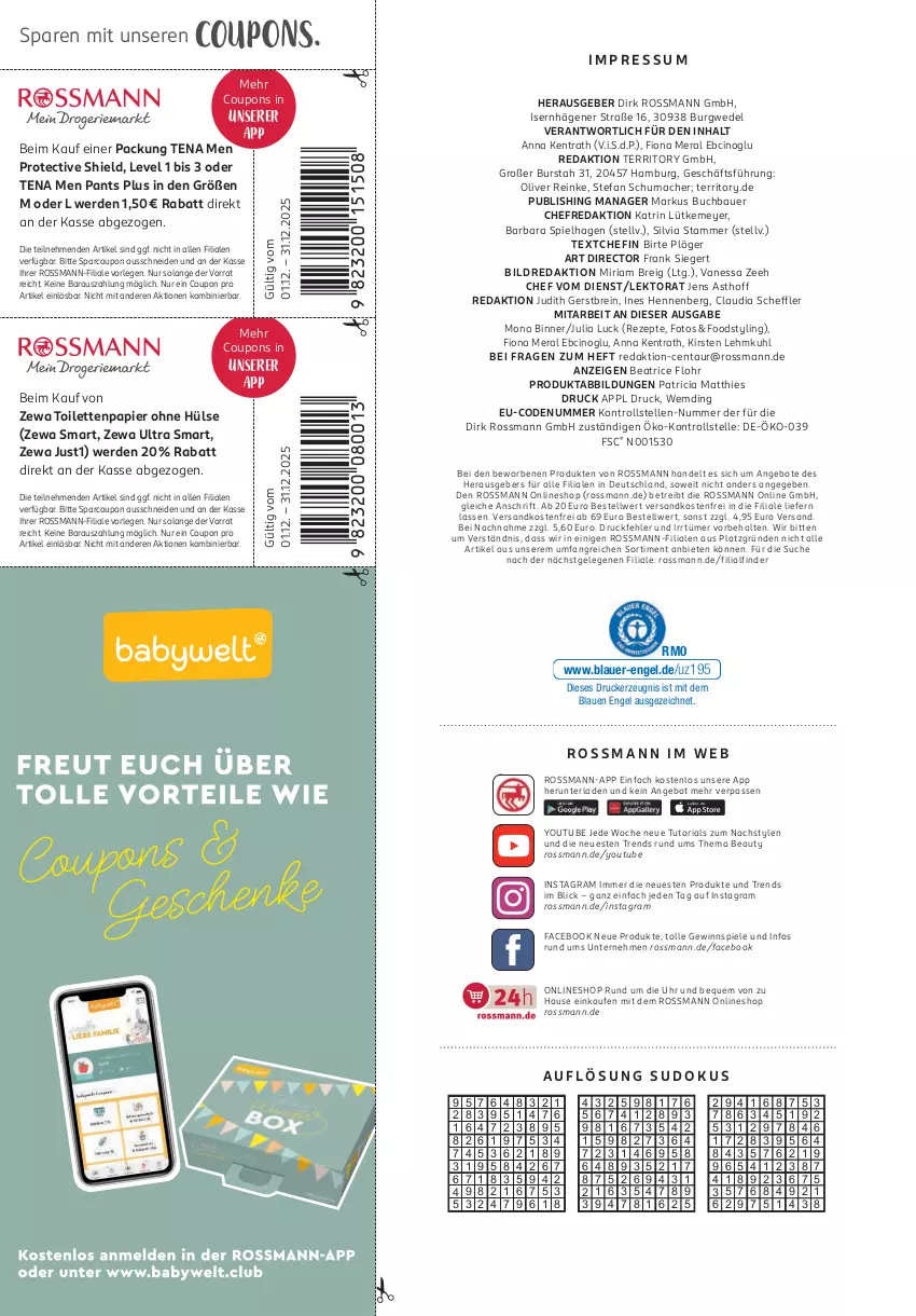 Aktueller Prospekt Rossmann - Prospekte - von 01.12 bis 31.12.2025 - strona 104 - produkty: angebot, angebote, auer, Bau, Bauer, Brei, buch, cin, coupon, coupons, drucker, elle, Engel, erde, kerze, mac, ndk, olive, Pants, papier, rezept, rezepte, Ria, Spiele, Tena Men, Ti, toilettenpapier, uhr, versandkostenfrei, wedel, Yo, zewa