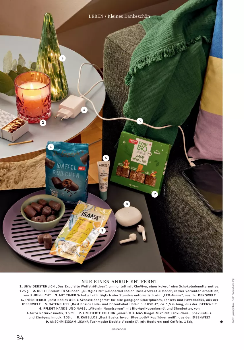 Aktueller Prospekt Rossmann - Prospekte - von 01.12 bis 31.12.2025 - strona 34 - produkty: alterra, aprikose, aprikosen, auto, Bank, bio, brita, butter, chovi, coffein, decke, Deckel, hyaluron, isana, kakao, kopfhörer, kosmetik, kuchen, ladegerät, Lebkuchen, leine, mac, Mantel, Maske, natur, naturkosmetik, powerbank, Ria, riegel, Rubin, rum, sana, Schal, schnellladegerät, schoko, schokolade, schokoladen, Serum, Sheabutter, smartphone, smartphones, tablet, Tablets, Ti, timer, tisch, tuc, tuchmaske, usb, vita, Vitamin C, Waffelröllchen