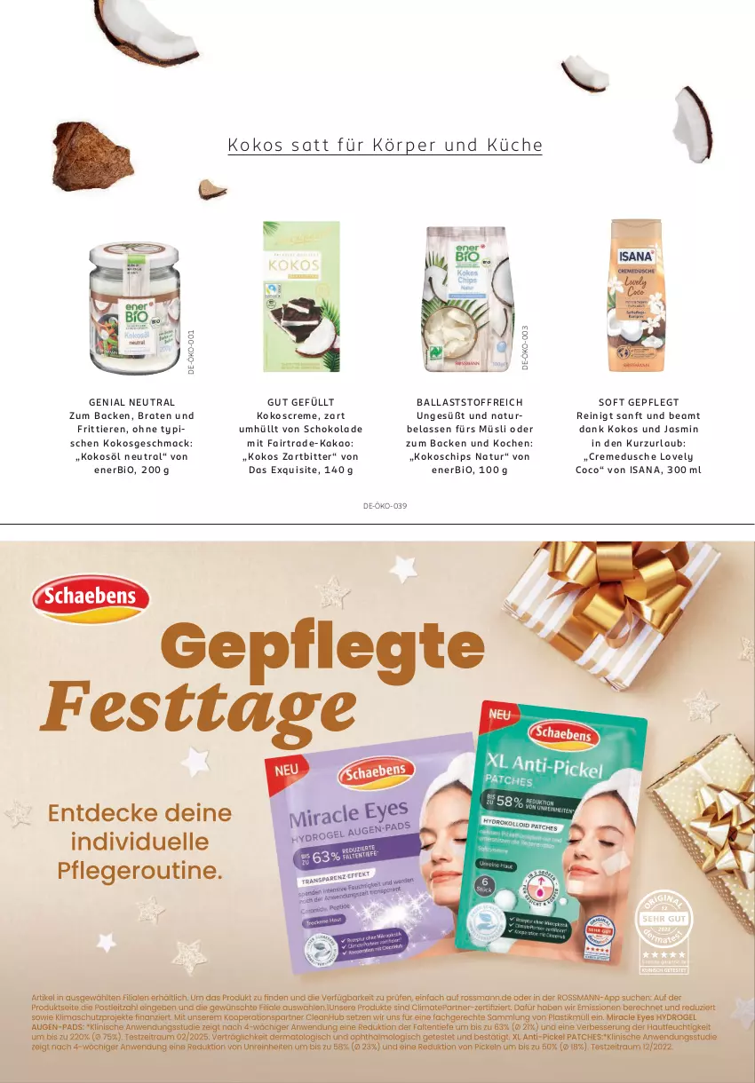 Aktueller Prospekt Rossmann - Prospekte - von 01.12 bis 31.12.2025 - strona 75 - produkty: ball, bio, braten, chips, creme, cremedusche, dusche, isana, kakao, kokos, kokosöl, mac, müsli, natur, sana, schoko, schokolade, Ti, Tiere