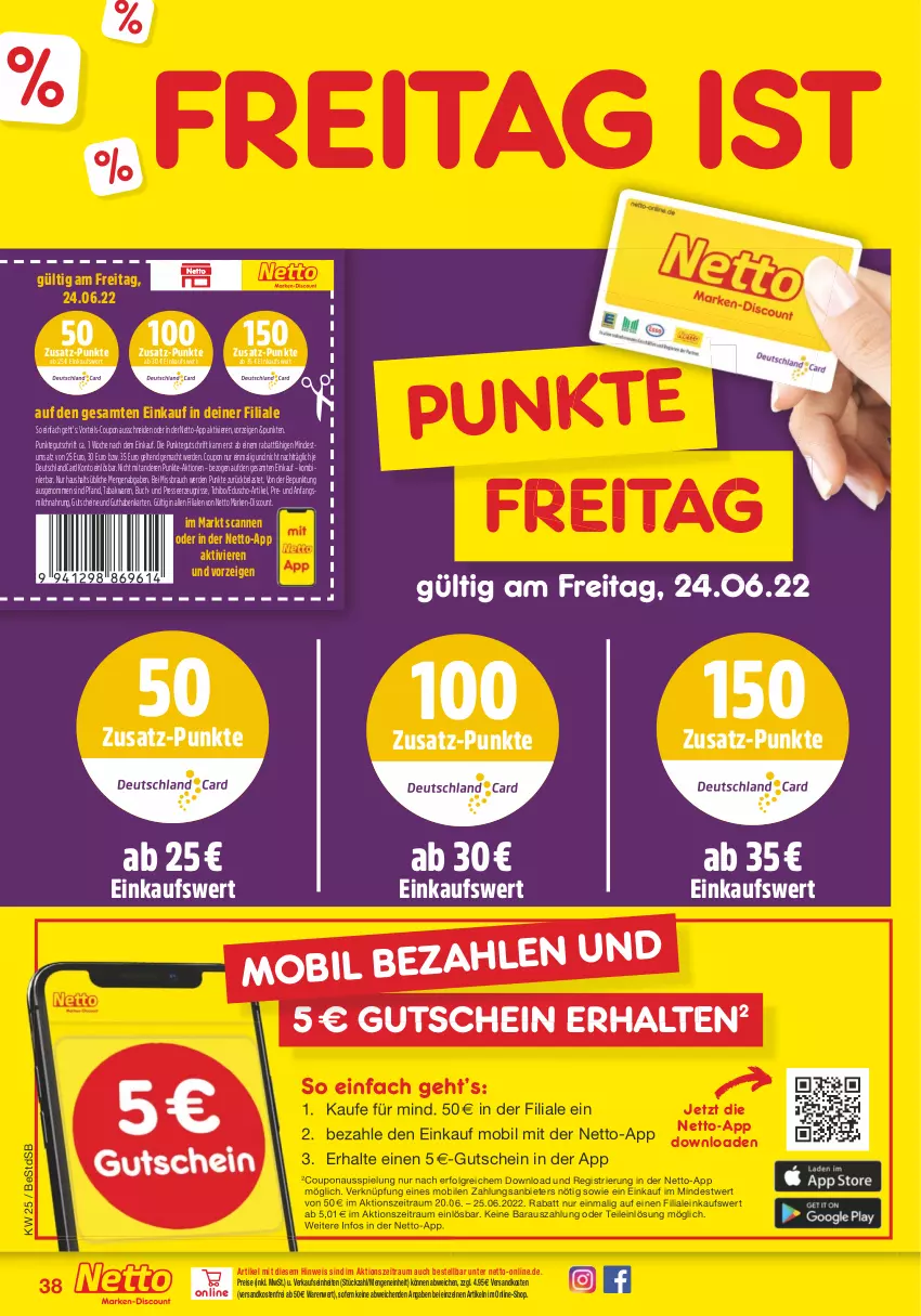 Aktueller Prospekt Netto Marken-Discount - Filial-Angebote - von 20.06 bis 25.06.2022 - strona 38 - produkty: buch, coupon, deutschlandcard, discount, eduscho, eis, elle, erde, guthabenkarte, gutschein, gutscheine, LG, mac, marken-discount, milch, ndk, Rauch, reis, Tchibo, Ti, versandkostenfrei