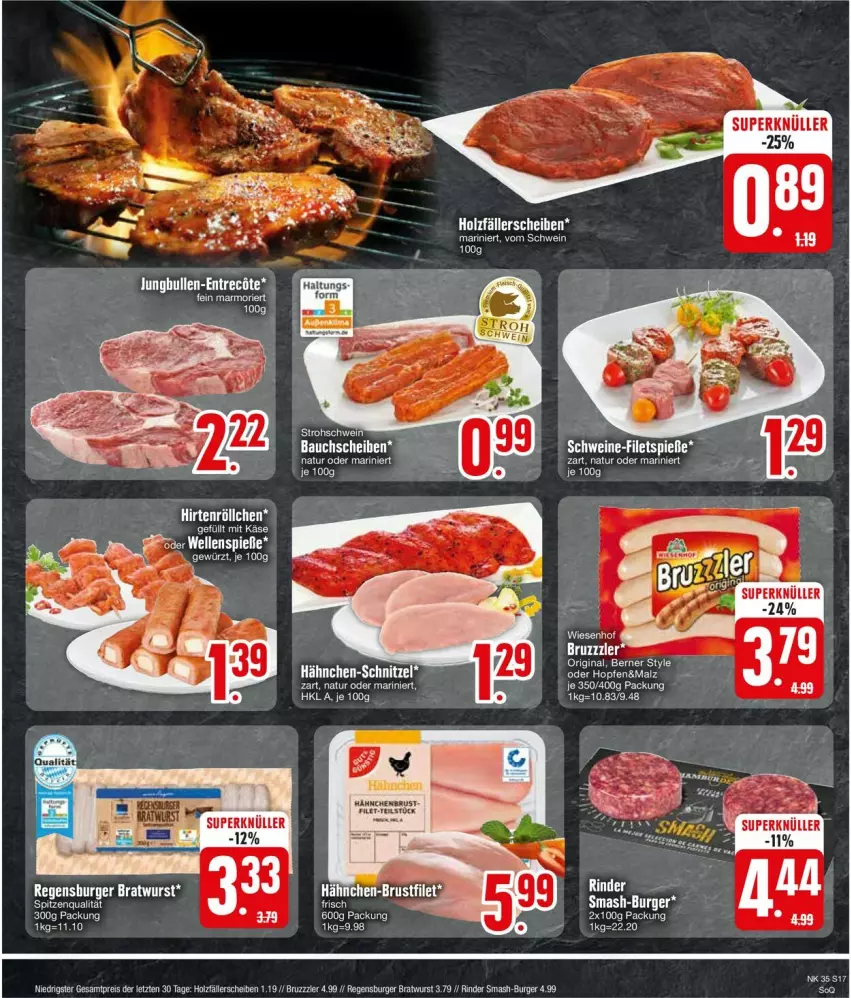 Aktueller Prospekt Edeka - Prospekte - von 26.08 bis 31.08.2024 - strona 17 - produkty: Bau, bauchscheiben, bratwurst, burger, eis, filet, Holz, jungbullen, malz, natur, reis, rind, rinder, schnitzel, schwein, spitzenqualität, uhr, wein, wurst, ZTE