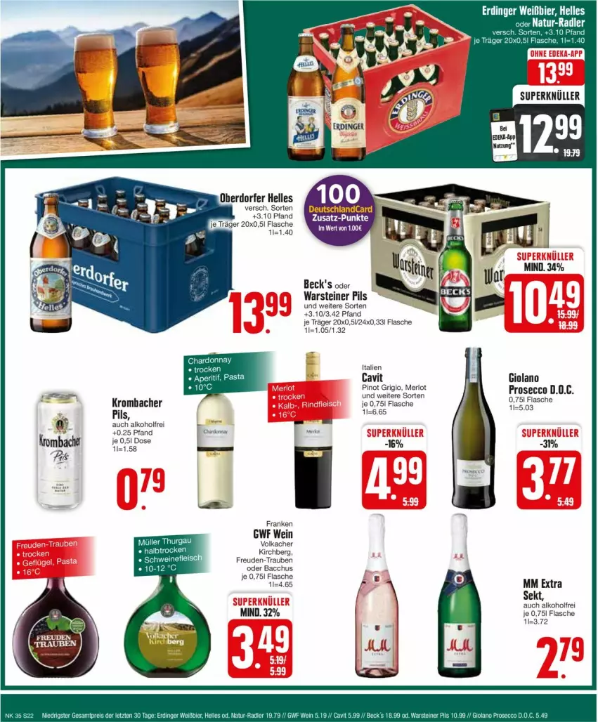 Aktueller Prospekt Edeka - Prospekte - von 26.08 bis 31.08.2024 - strona 22 - produkty: ACC, alkohol, beck's, deka, ecco, eier, flasche, krombache, krombacher, mm extra, pasta, pils, prosecco, sekt, steiner, trauben, uhr, warsteiner, wein