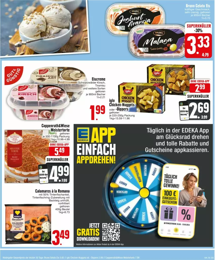 Aktueller Prospekt Edeka - Prospekte - von 26.08 bis 31.08.2024 - strona 9 - produkty: Becher, beutel, coppenrath, creme, deka, dip, eis, eiscreme, fisch, gutschein, iglo, kirsch, Meister, nuggets, Ti, tiramisu, torte