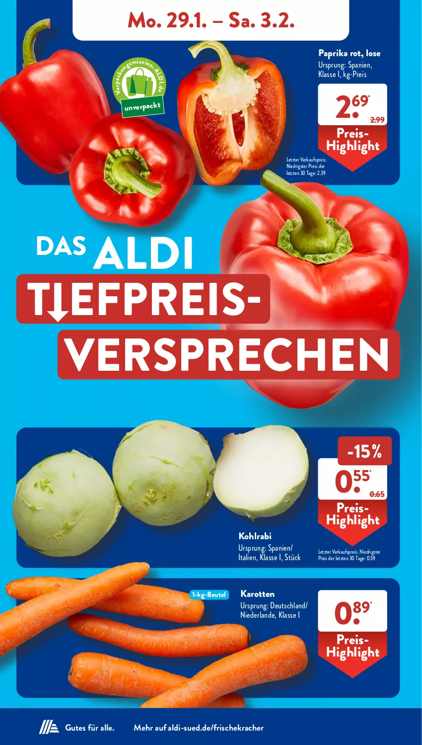 Aktueller Prospekt AldiSud - NÄCHSTE WOCHE - von 29.01 bis 03.02.2024 - strona 4 - produkty: aldi, beutel, eis, karotten, kohlrabi, kracher, paprika, paprika rot, reis, Ti, ZTE