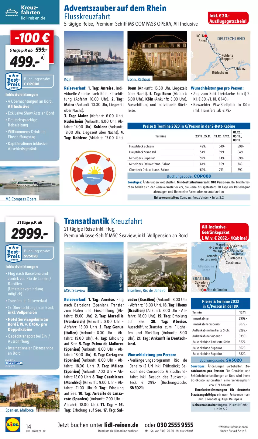 Aktueller Prospekt Lidl - Monatliche Reise-Highlights - von 31.05 bis 30.06.2023 - strona 14 - produkty: auto, balkonkabine, bett, Brei, buch, Cif, drink, eis, elle, erde, getränk, getränke, gin, gutschein, Heu, inklusivleistungen, kreuzfahrten, Liege, mars, reis, reiseveranstalter, reiseverlauf, Sport, Ti, tisch, uhr, zucker