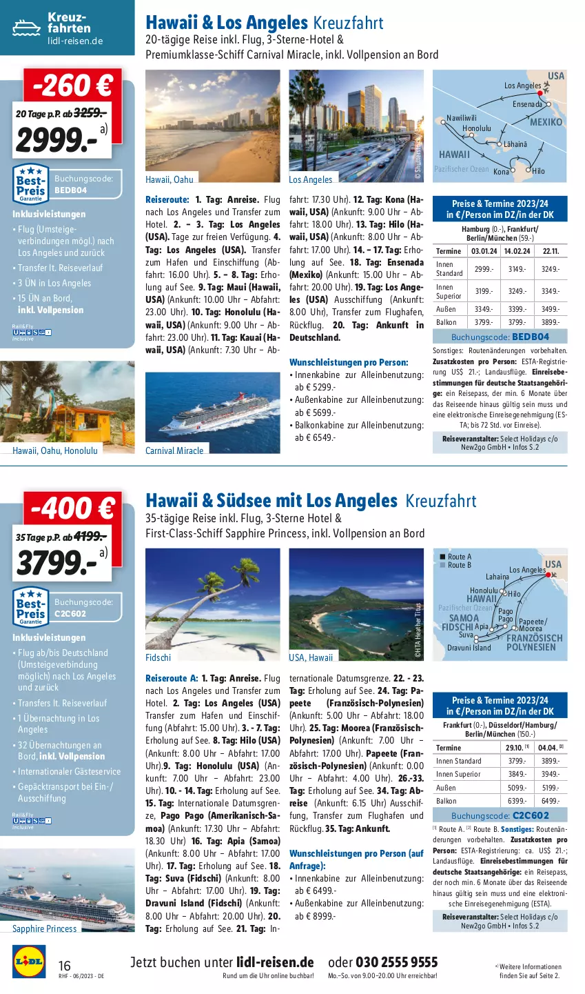 Aktueller Prospekt Lidl - Monatliche Reise-Highlights - von 31.05 bis 30.06.2023 - strona 16 - produkty: balkonkabine, Bau, buch, eis, Elektro, fisch, fische, Fischer, inklusivleistungen, kreuzfahrten, Pago, reis, reiseveranstalter, reiseverlauf, sapphire, Sport, Ti, uhr