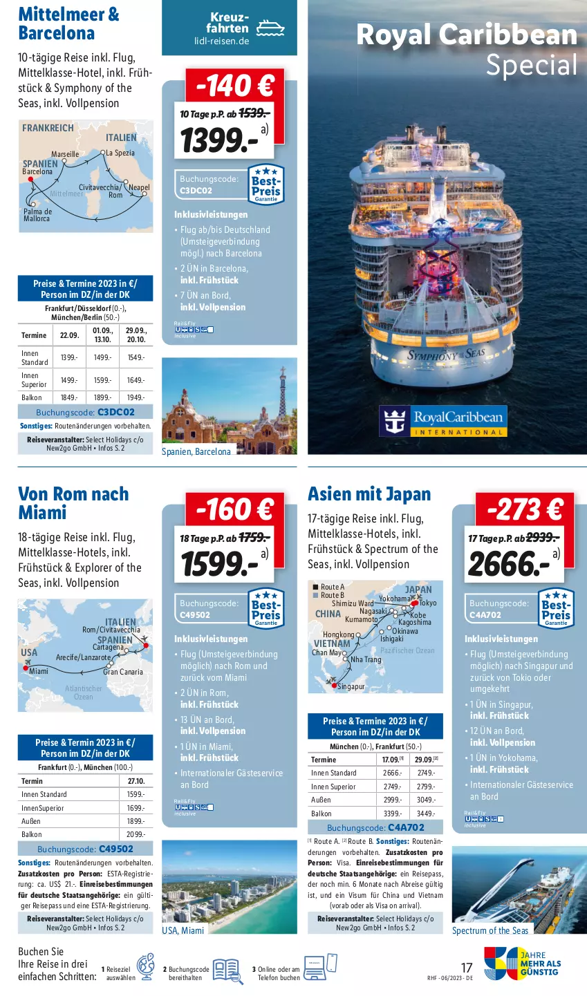 Aktueller Prospekt Lidl - Monatliche Reise-Highlights - von 31.05 bis 30.06.2023 - strona 17 - produkty: Brei, buch, chia, Cif, eis, fisch, fische, Fischer, hama, inklusivleistungen, kreuzfahrten, mam, mars, reis, reiseveranstalter, Ria, rum, Spezi, telefon, Ti, tisch, vita, Yo