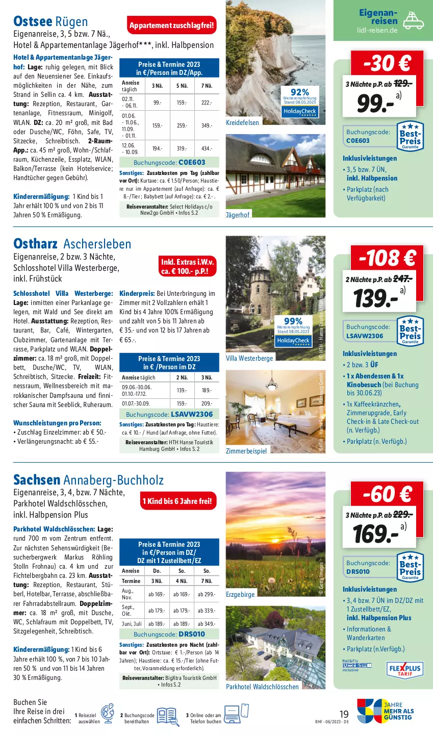 Aktueller Prospekt Lidl - Monatliche Reise-Highlights - von 31.05 bis 30.06.2023 - strona 19 - produkty: aust, axe, Bad, bett, buch, dusche, eis, Fahrrad, Garten, handtücher, Holz, inklusivleistungen, kaffee, Kinder, Kreide, küche, Küchen, Küchenzeile, kurtaxe, mab, Parka, reis, reiseveranstalter, rezept, ring, rum, sac, schreibtisch, Stier, telefon, Ti, Tiere, tisch, tücher, wellnessbereich, Weste, zimmerbeispiel