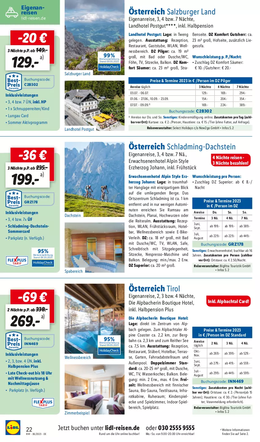 Aktueller Prospekt Lidl - Monatliche Reise-Highlights - von 31.05 bis 30.06.2023 - strona 22 - produkty: aust, auto, axe, Bad, bio, buch, burger, dusche, E-Bike, eis, espresso, Fahrrad, Garten, gin, HP, inklusivleistungen, Kinder, Kinderspiel, Kocher, kurtaxe, LG, Liege, nespresso, pool, reis, reiseveranstalter, rezept, rum, salz, schreibtisch, Sofa, Stier, stube, Ti, Tiere, tisch, uhr, wasser, wasserkocher, wellnessbereich, zimmerbeispiel