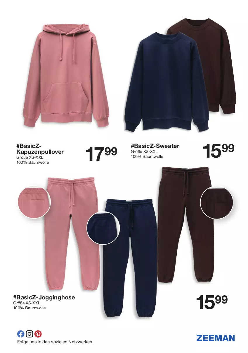 Aktueller Prospekt Zeeman - Prospekte - von 12.10 bis 18.10.2024 - strona 11 - produkty: Bau, baumwolle, gin, hose, Jogginghose, LG, Pullover, Sweater, wolle