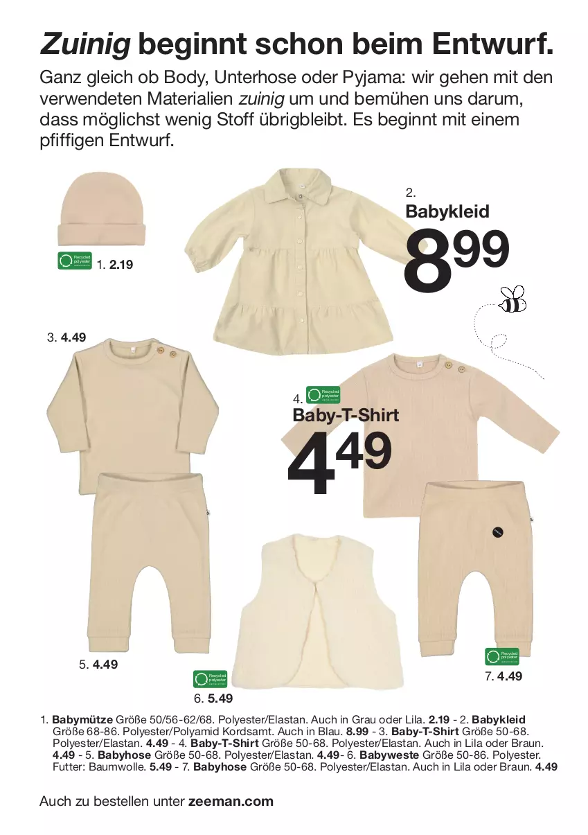 Aktueller Prospekt Zeeman - Prospekte - von 12.10 bis 18.10.2024 - strona 2 - produkty: Bau, baumwolle, body, braun, elle, gin, hose, kleid, Mütze, Pyjama, Ria, rum, rwe, shirt, T-Shirt, Weste, wolle