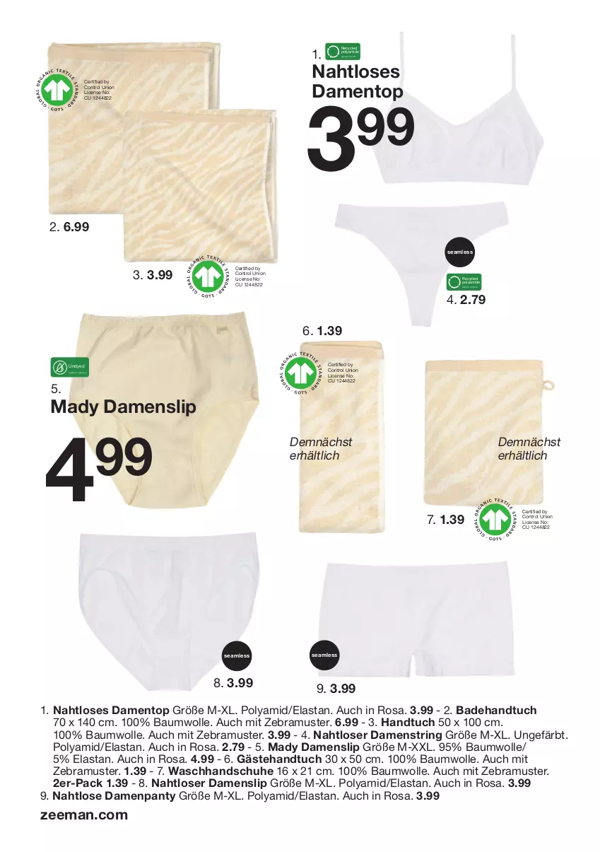 Aktueller Prospekt Zeeman - Prospekte - von 12.10 bis 18.10.2024 - strona 6 - produkty: Bad, Badehandtuch, Bau, baumwolle, handschuhe, handtuch, panty, ring, schuhe, slip, String, Ti, tuc, waschhandschuh, wolle