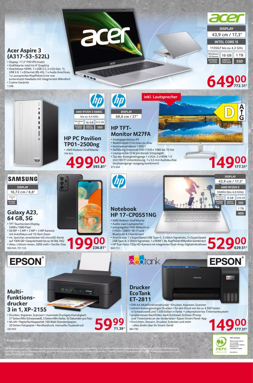 Aktueller Prospekt Selgros - Nonfood - von 27.04 bis 03.05.2023 - strona 28 - produkty: acer, akku, AMD Radeon, auto, buch, deo, din a4, drucker, eier, elle, epson, HDMI, Headset, HP, Intel, kamera, kopfhörer, lautsprecher, lion, microsd, monitor, multifunktionsdrucker, notebook, papier, radeon, rwe, Signal, spee, spiegel, ssd, Ti, touchscreen, usb