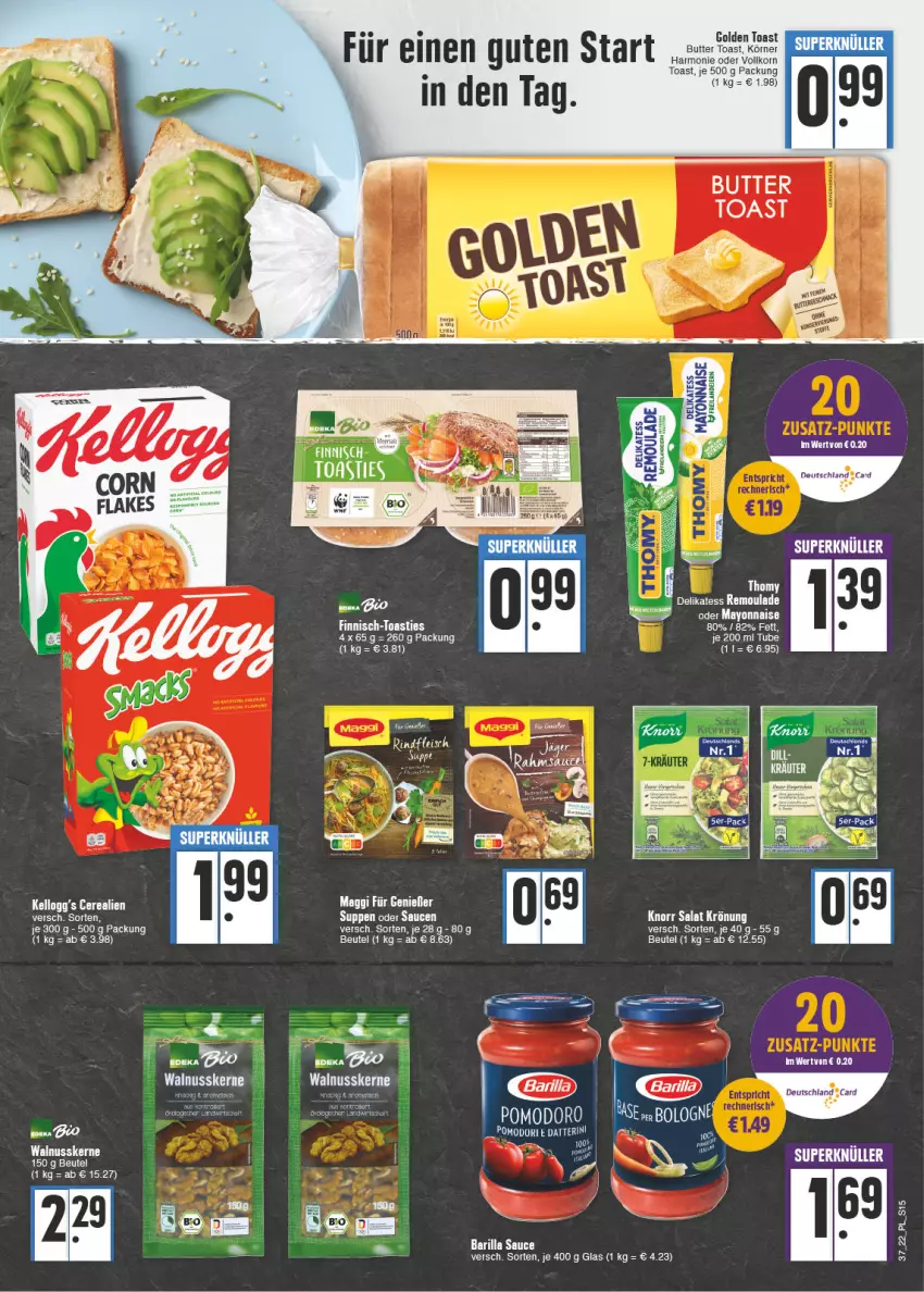 Aktueller Prospekt E Center - Angebote der Woche - von 12.09 bis 17.09.2022 - strona 15 - produkty: asti, barilla, beutel, butter, cerealien, deka, golden toast, knorr, korn, maggi, mayonnaise, nuss, remoulade, salat, sauce, saucen, suppe, suppen, Ti, toast, walnuss, walnusskerne, Yo