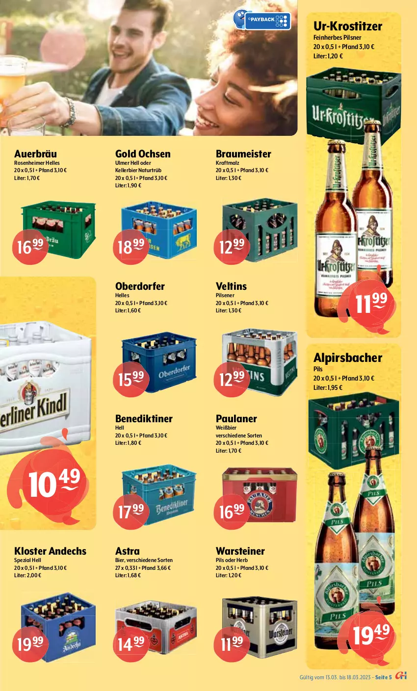 Aktueller Prospekt Getraenke Hoffmann - Prospekte - von 13.03 bis 18.03.2023 - strona 5 - produkty: alkohol, Alpirsbacher, Astra, auer, Benediktiner, Berger, berliner, berliner kindl, bier, brot, eimer, eis, elle, erde, franziskaner, gasgrill, getränk, getränke, gewinnspiel, grill, Guinness, hasseröder, Jubiläums, kellerbier, Kilkenny, Kloster Andechs, kraft, krombache, krombacher, krombacher pils, LG, malz, Meister, natur, Paula, paulaner, pils, pilsener, pilsner, premium pils, radeberger, rosen, Spaten, Spezi, Spiele, steiner, Sternburg, Ti, veltins, warsteiner, weck, weissbier, WICK