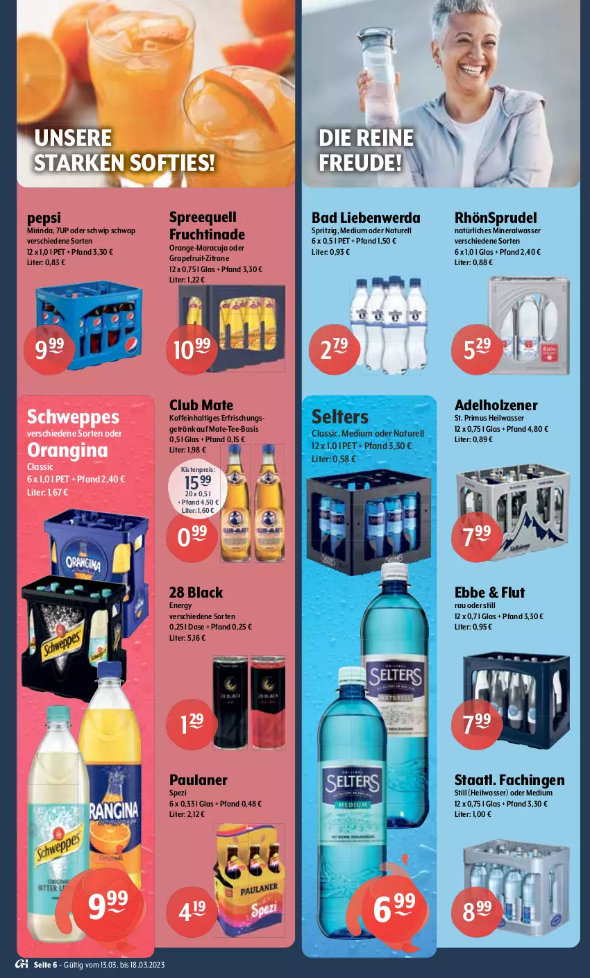 Aktueller Prospekt Getraenke Hoffmann - Prospekte - von 13.03 bis 18.03.2023 - strona 6 - produkty: 7UP, adelholzener, Alwa, auer, Bad, Bad Liebenwerda, burgunder, dry gin, eier, eis, erfrischungsgetränk, frucht, getränk, gin, Gorbatschow, grapefruit, Holz, irish whiskey, kleiner feigling, kräuter, kräuterlikör, kuemmerling, lack, leine, likör, london dry, london dry gin, maracuja, merl, mineralwasser, Mirinda, Mixgetränk, natur, natürliches mineralwasser, orange, orangina, Paula, paulaner, pepsi, Pinot, pinot grigio, reifen, reis, rel, RhönSprudel, Ria, rind, riserva, schweppes, Schwip Schwap, Selters, spätburgunder, Spezi, Spreequell, Sprudel, Staatl. Fachingen, tee, Ti, wasser, wein, weine, whiskey, wodka, zitrone