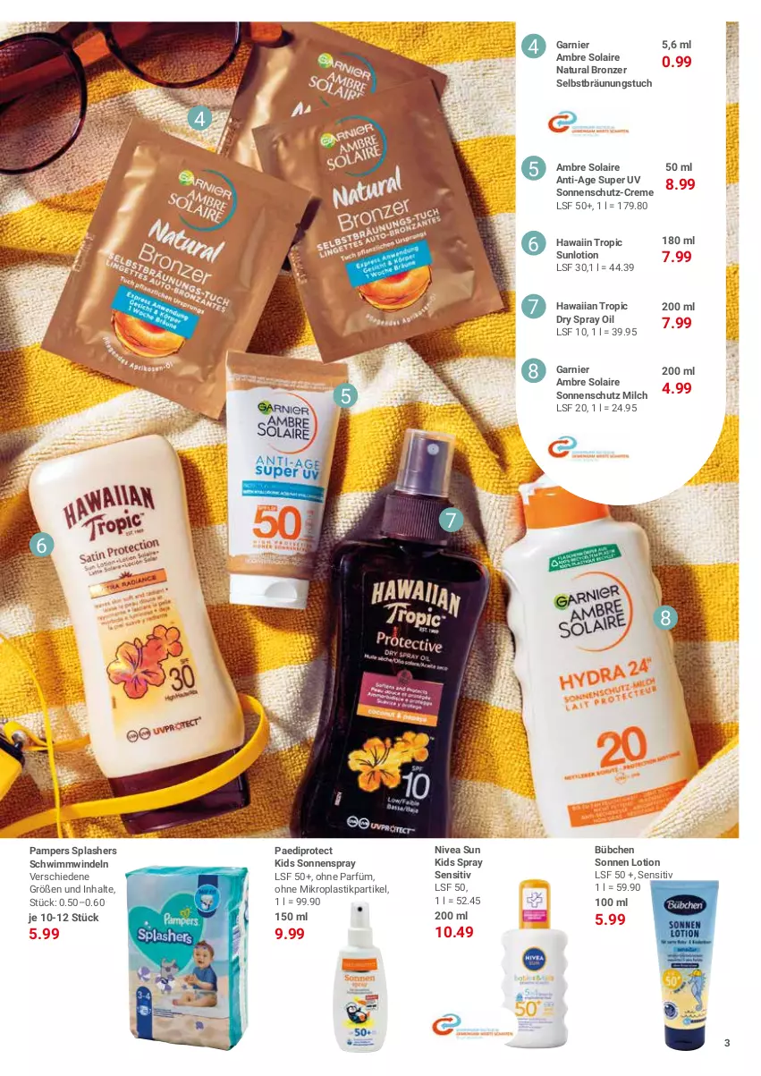 Aktueller Prospekt Globus - Prospekte - von 01.05 bis 20.05.2023 - strona 3 - produkty: Ambre Solaire, asti, bübchen, creme, dip, garnier, Lotion, milch, natur, natura, nivea, nivea sun, pampers, sonnenschutz, sonnenspray, Ti, tuc, windeln