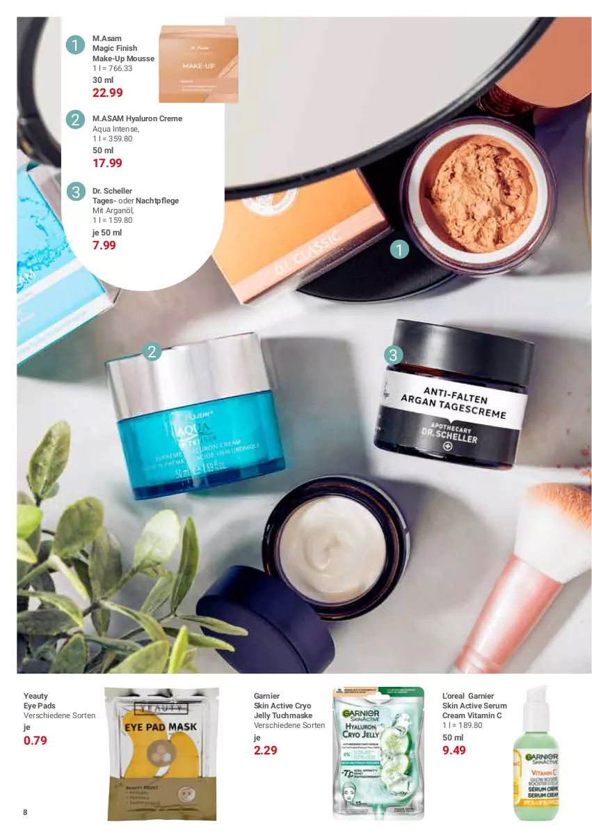 Aktueller Prospekt Globus - Prospekte - von 01.05 bis 20.05.2023 - strona 8 - produkty: aqua, creme, Dr. Scheller, elle, Finish, garnier, hyaluron, M.ASAM, Make-up, Maske, mousse, nachtpflege, rum, Serum, Ti, tuc, tuchmaske, vita, Vitamin C, Yo