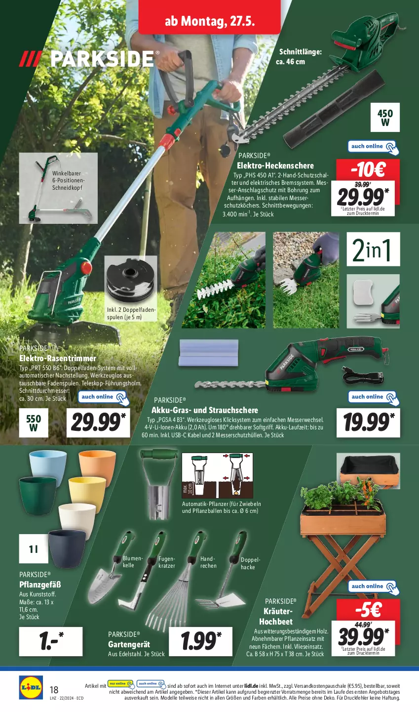 Aktueller Prospekt Lidl - Aktionsprospekt - von 27.05 bis 01.06.2024 - strona 22 - produkty: akku, angebot, aust, auto, ball, blume, blumen, dell, edelstahl, eis, Elektro, elle, Garten, heckenschere, Holz, kräuter, messer, Mode, ndk, Parkside, pflanze, rasen, rasentrimmer, Rauch, reis, rwe, Schal, Schale, Schere, Strauchschere, Teleskop, Ti, tisch, usb, werkzeug, ZTE, zwiebel, zwiebeln