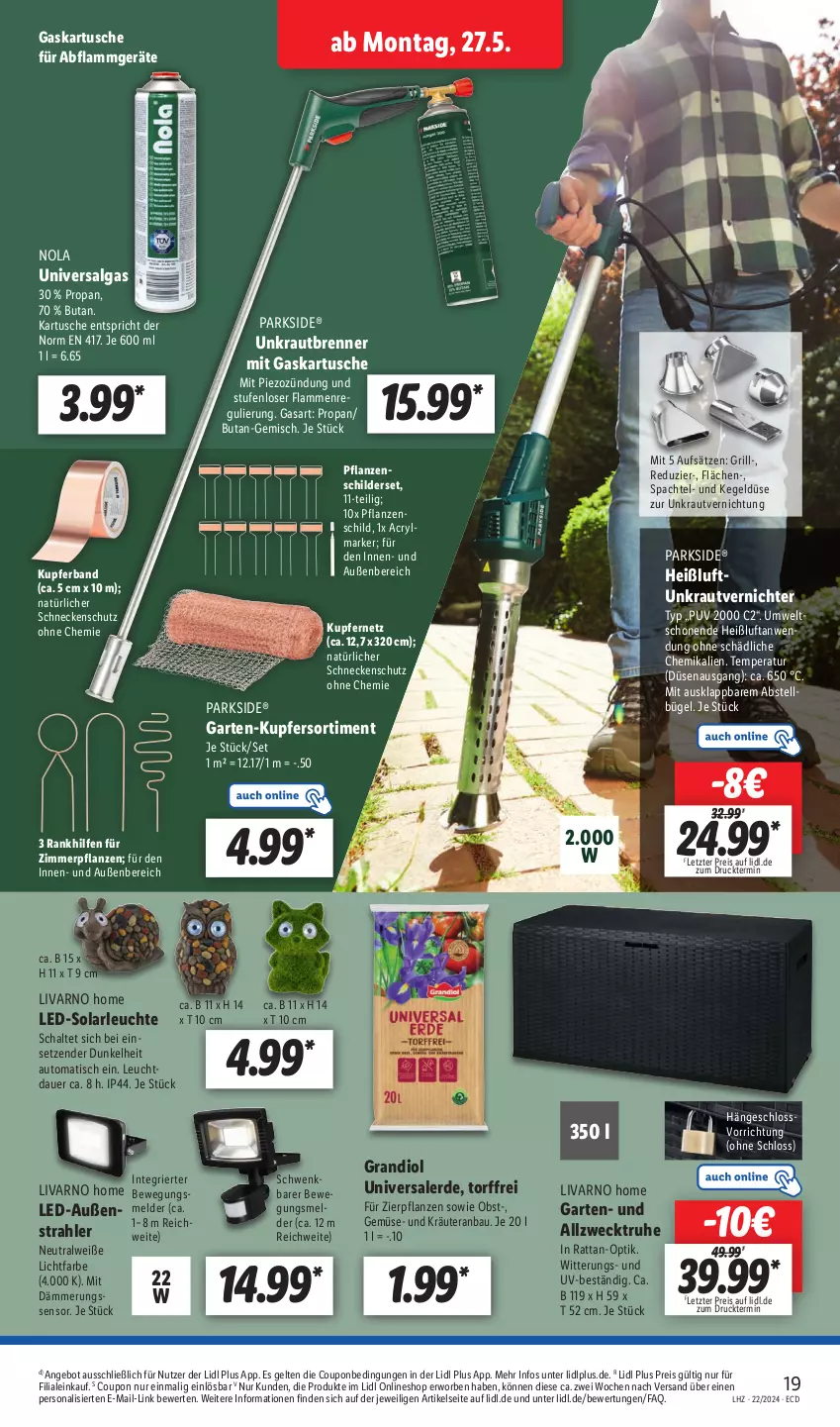 Aktueller Prospekt Lidl - Aktionsprospekt - von 27.05 bis 01.06.2024 - strona 23 - produkty: angebot, auer, auto, Bau, bügel, coupon, eis, erde, Fernet, Garten, grill, Kraut, kräuter, lamm, led-solarleuchte, Leuchte, LG, obst, Parkside, Persona, pflanze, pflanzen, reis, Schal, solarleuchte, spachtel, Ti, tisch, unkrautvernichter, weck, ZTE