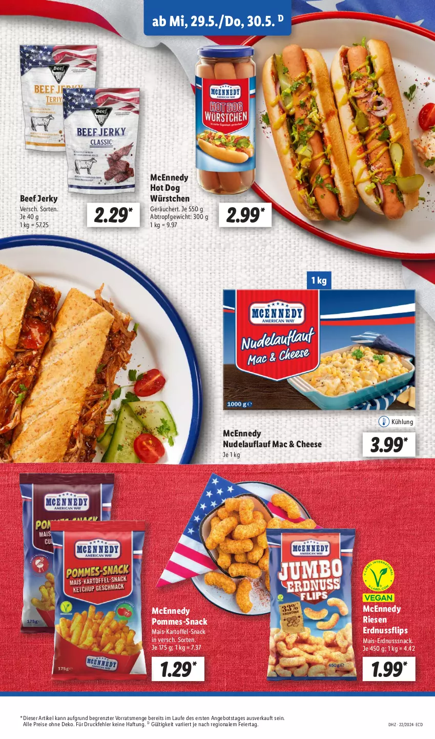 Aktueller Prospekt Lidl - Aktionsprospekt - von 27.05 bis 01.06.2024 - strona 49 - produkty: angebot, beef, eier, eis, erdnuss, hot dog, kartoffel, mac, mais, mcennedy, nudel, nuss, pommes, reis, snack, Ti, würstchen, ZTE