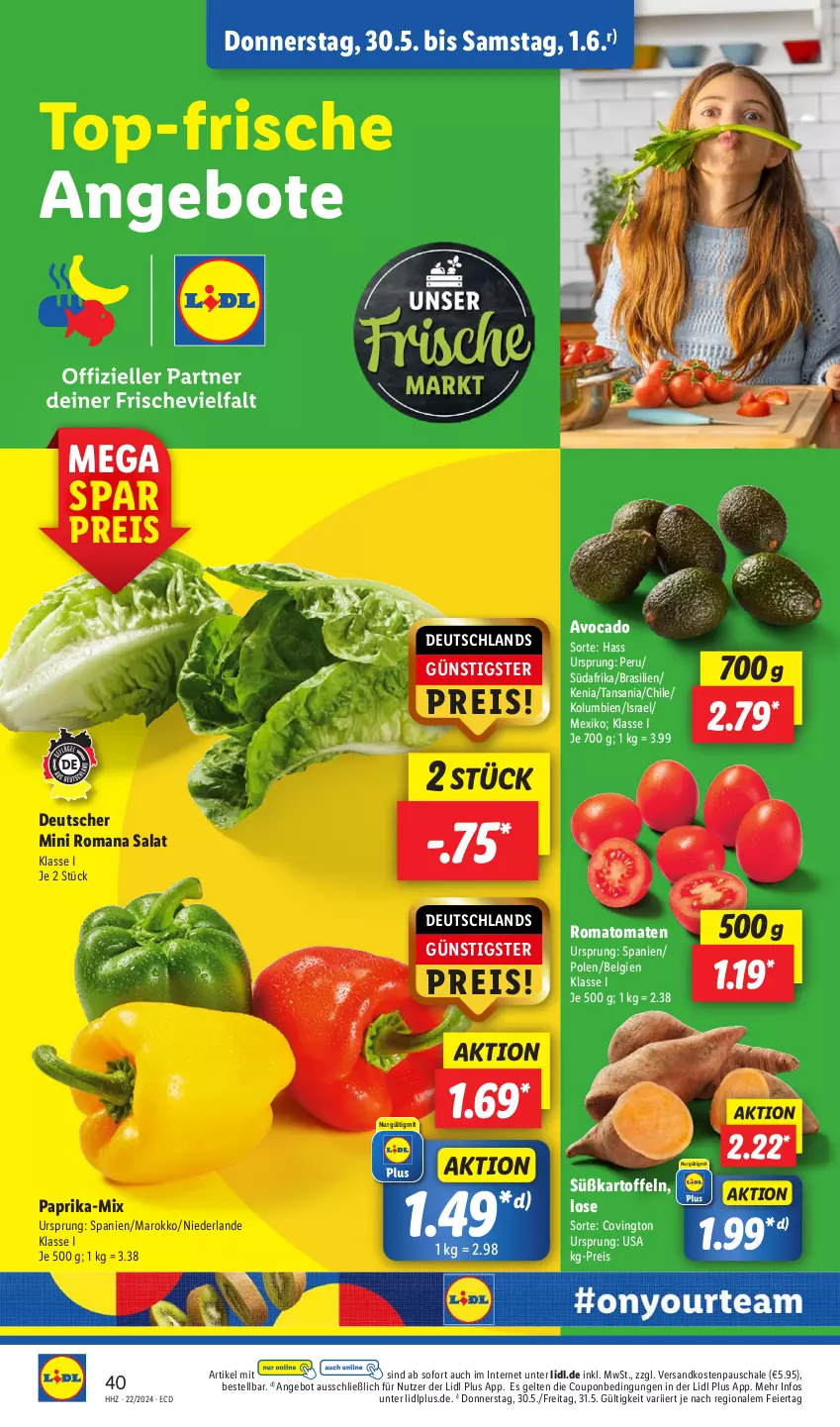 Aktueller Prospekt Lidl - Aktionsprospekt - von 27.05 bis 01.06.2024 - strona 50 - produkty: angebot, angebote, avocado, coupon, eier, eis, kartoffel, kartoffeln, LG, ndk, paprika, reis, Romatomaten, salat, Schal, Schale, Süßkartoffeln, Ti, tomate, tomaten