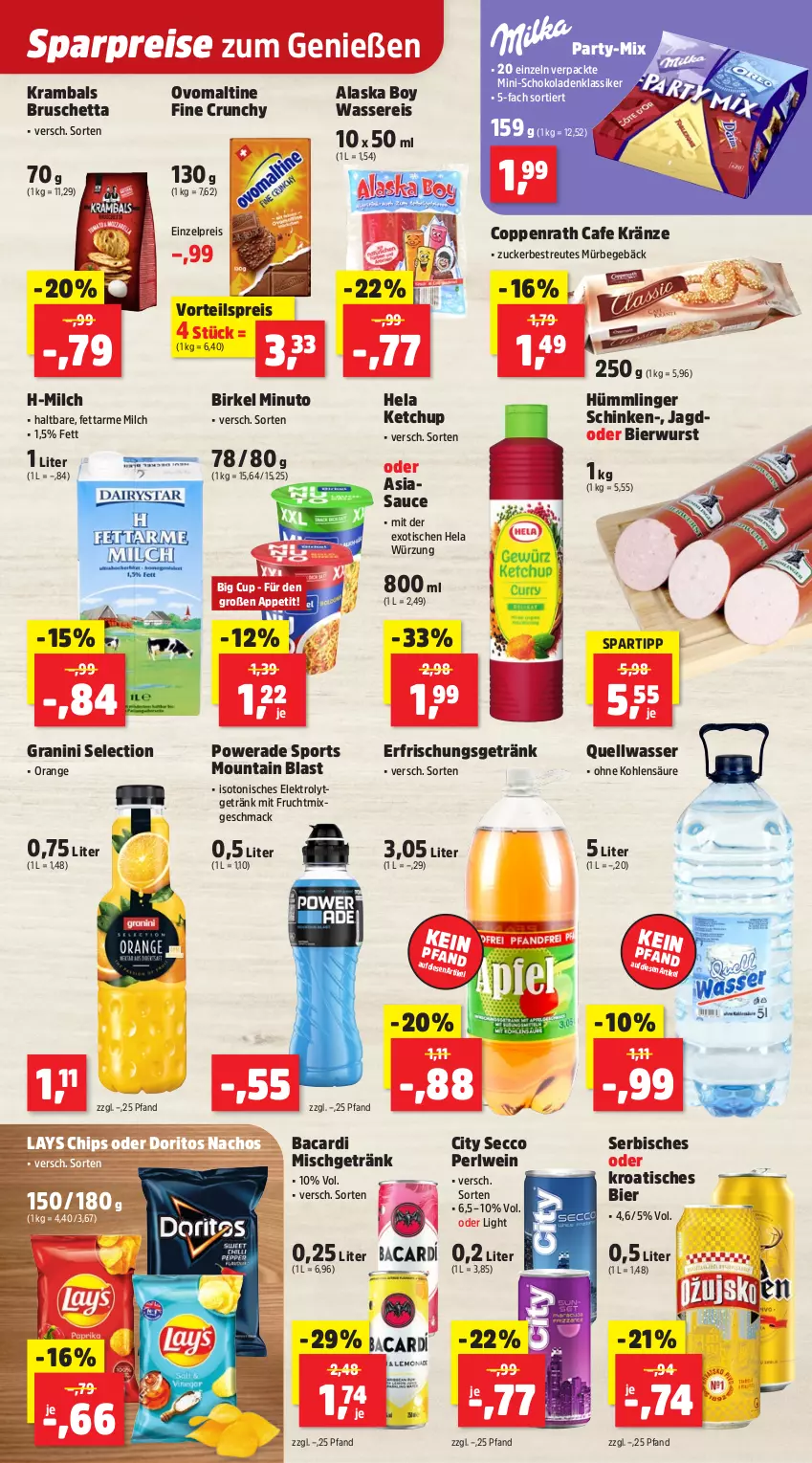 Aktueller Prospekt Thomas Philipps - von 28.07 bis 02.08.2025 - strona 7 - produkty: bacardi, bier, birkel, chips, coppenrath, Doritos, ecco, eis, Elektro, erfrischungsgetränk, frucht, getränk, granini, Hela, hela würzung, ketchup, lays, mac, milch, mit frucht, nacho, Nachos, orange, ovomaltine, reis, sauce, schinken, schoko, schokolade, schokoladen, spartipp, Sport, Ti, tisch, vorteilspreis, wasser, wassereis, wein, wurst, zucker