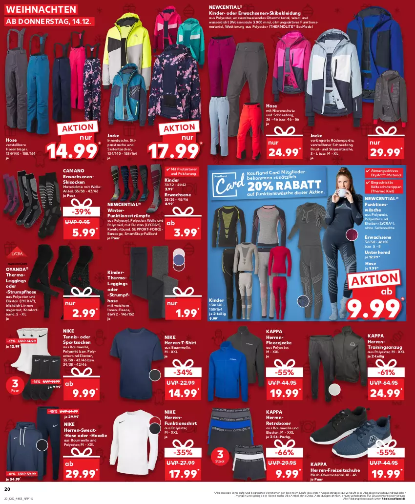 Aktueller Prospekt Kaufland - Prospekt - von 14.12 bis 20.12.2023 - strona 20 - produkty: angebot, angebote, Anzug, Bau, baumwolle, beko, bett, eis, Fleecejacke, Freizeitschuhe, funktionsshirt, gin, hemd, herren-t-shirt, hose, hosen, Jacke, kappa, Kinder, kleid, Kleidung, leggings, Nike, Ria, Rippen, rum, schuhe, shirt, socken, Sport, sportsocken, strümpfe, Strumpfhose, T-Shirt, Tasche, taschen, Thermoleggings, Ti, trainingsanzug, Unterhemd, wasser, weihnachten, wolle, ZTE