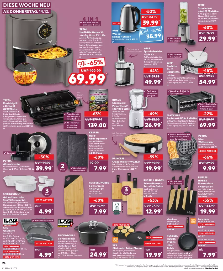 Aktueller Prospekt Kaufland - Prospekt - von 14.12 bis 20.12.2023 - strona 24 - produkty: angebot, angebote, auto, backofen, bambus, Behälter, bratpfanne, braun, buch, Crêpe-Pfanne, decke, Deckel, edelstahl, edelstahlmesser, eis, elle, Fondue, fritteuse, glasplatte, grill, grillplatte, Heißluftfritteuse, herdarten, Holz, kesper, Kocher, kontaktgrill, korb, küche, Küchen, latte, LG, messer, messerblock, mikrowelle, Mixer, Ofen, pfanne, rezept, russell hobbs, saft, Schal, Spiralschneider, spülmaschinen, standmixer, tefal, thermostat, Ti, Tiere, timer, tisch, topf, Waffeleisen, wasser, wasserkocher, WMF, wok, ZTE