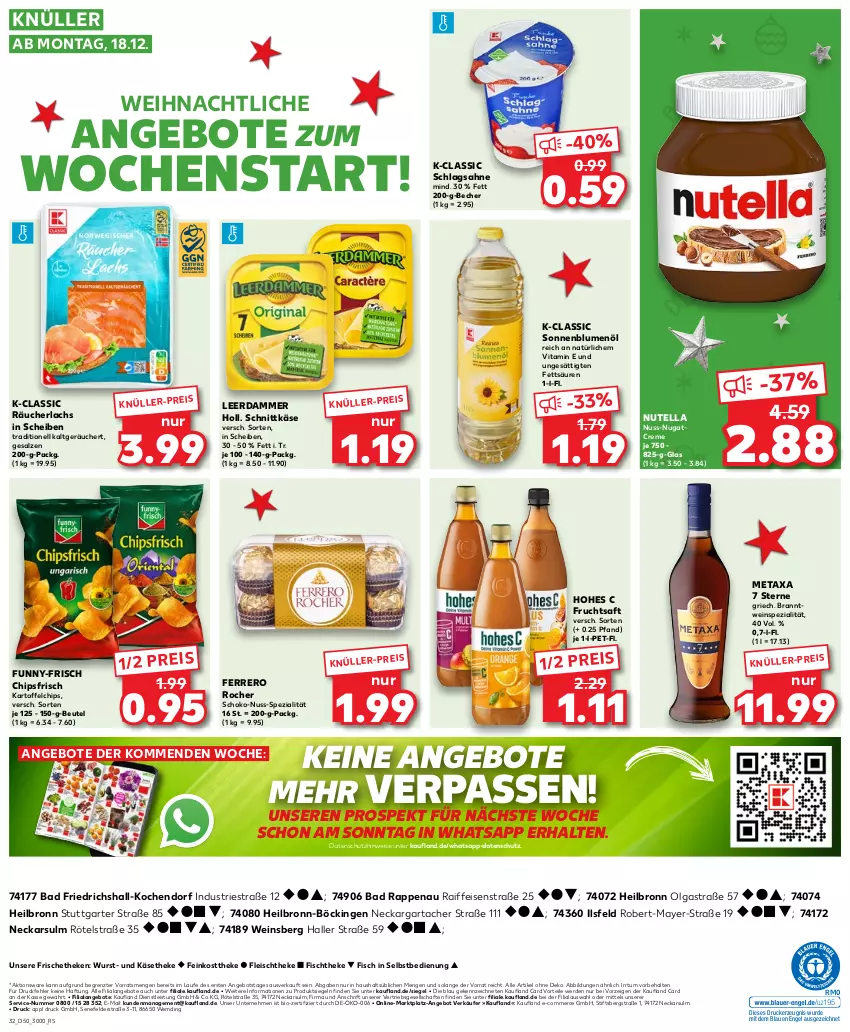 Aktueller Prospekt Kaufland - Prospekt - von 14.12 bis 20.12.2023 - strona 32 - produkty: angebot, angebote, Astra, Bad, Becher, beutel, bio, blume, blumen, blumenöl, chips, chipsfrisch, creme, drucker, eis, Engel, erde, feinkost, feinkosttheke, ferrero, Ferrero Rocher, fisch, fischtheke, fleisch, frucht, fruchtsaft, funny-frisch, Hohes C, kartoffel, kartoffelchips, Käse, käsetheke, kerze, lachs, leerdammer, LG, Metaxa, nuss, nutella, Räucherlachs, reis, saft, sahne, salz, schlagsahne, schnittkäse, schoko, sonnenblume, sonnenblumen, sonnenblumenöl, Spezi, Ti, vita, wein, wurst, ZTE