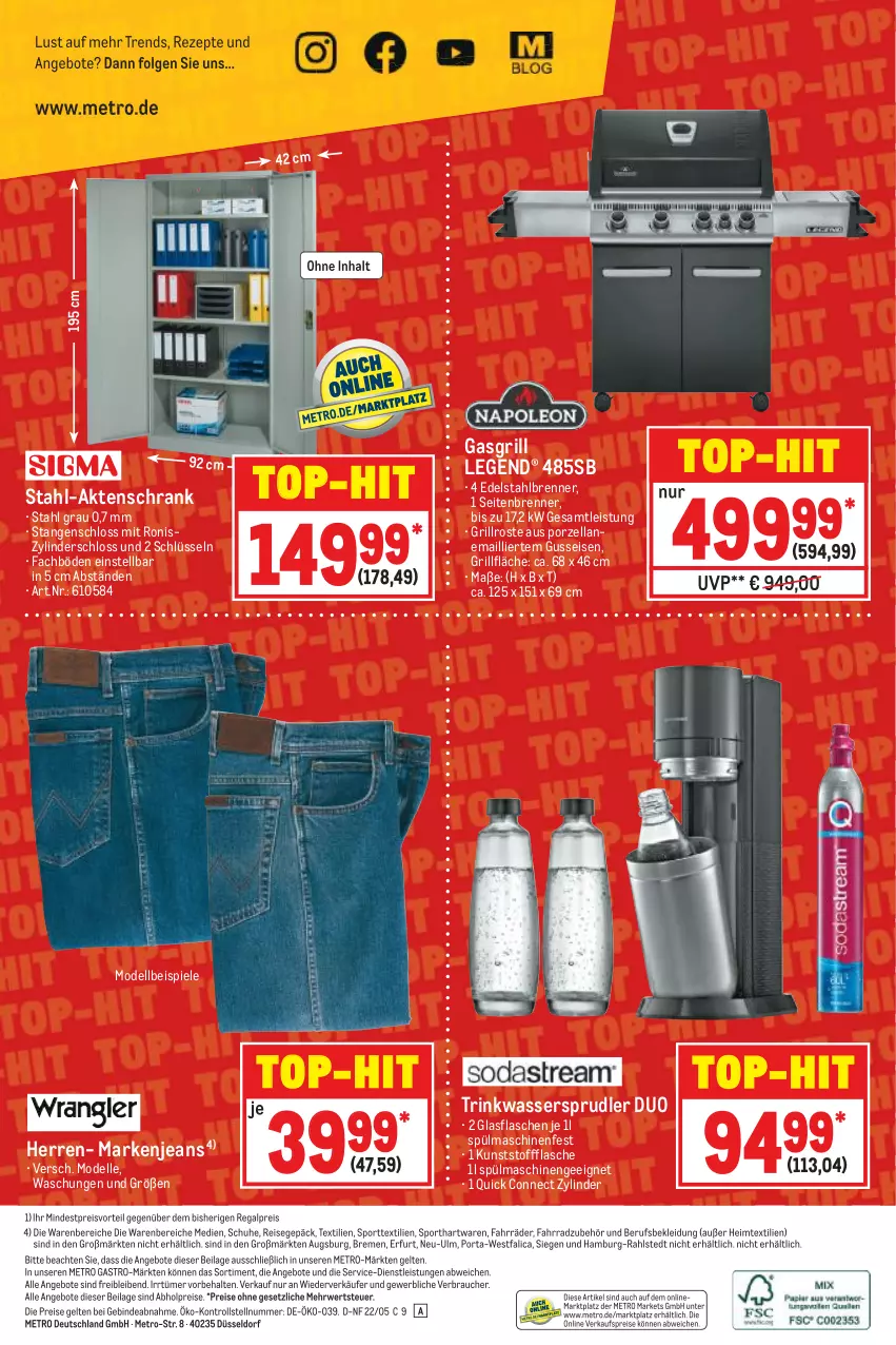 Aktueller Prospekt Metro - NonFood - von 19.05 bis 25.05.2022 - strona 12 - produkty: abholpreise, Aktenschrank, angebot, angebote, dell, edelstahl, eis, elle, Fahrrad, flasche, gasgrill, glasflasche, grill, grillfläche, grillrost, heimtextilien, ilag, jeans, kleid, Kleidung, LG, Metro, metro gastro, Mode, preisvorteil, Rauch, regal, reis, rezept, rezepte, rwe, Schrank, schuhe, Spiele, Sport, spülmaschinen, Ti, top-hit, wasser, wassersprudler