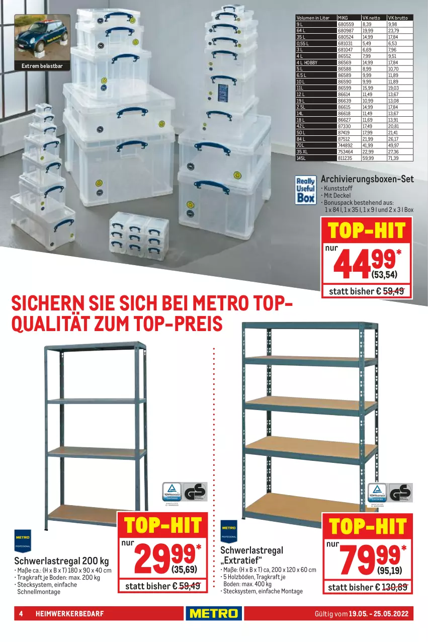 Aktueller Prospekt Metro - NonFood - von 19.05 bis 25.05.2022 - strona 4 - produkty: brut, decke, Deckel, eis, Hobby, Holz, kraft, Metro, regal, reis, schwerlastregal, Ti, top-hit, top-preis