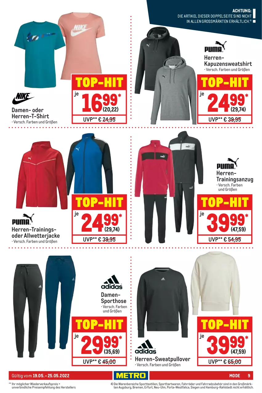 Aktueller Prospekt Metro - NonFood - von 19.05 bis 25.05.2022 - strona 9 - produkty: Anzug, eis, elle, Fahrrad, herren-t-shirt, hose, Jacke, Kapuzensweatshirt, Mode, Pullover, reis, shirt, Sport, Sweatshirt, T-Shirt, teller, Ti, top-hit, trainingsanzug