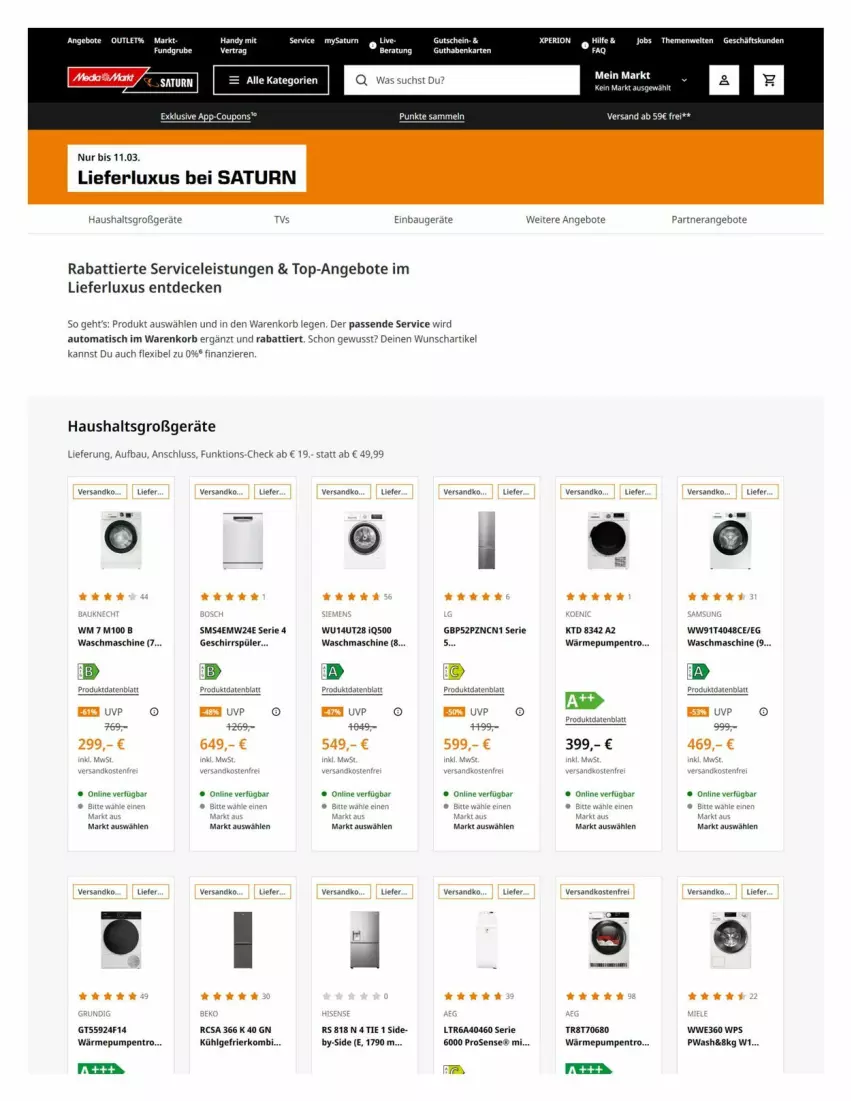 Aktueller Prospekt Saturn - Prospekte - von 29.02 bis 11.03.2024 - strona 1 - produkty: angebot, angebote, auto, Bau, decke, eis, geschirr, geschirrspüler, hisense, korb, LG, ndk, rosen, sana, Ti, tisch, top-angebot, versandkostenfrei, waschmaschine