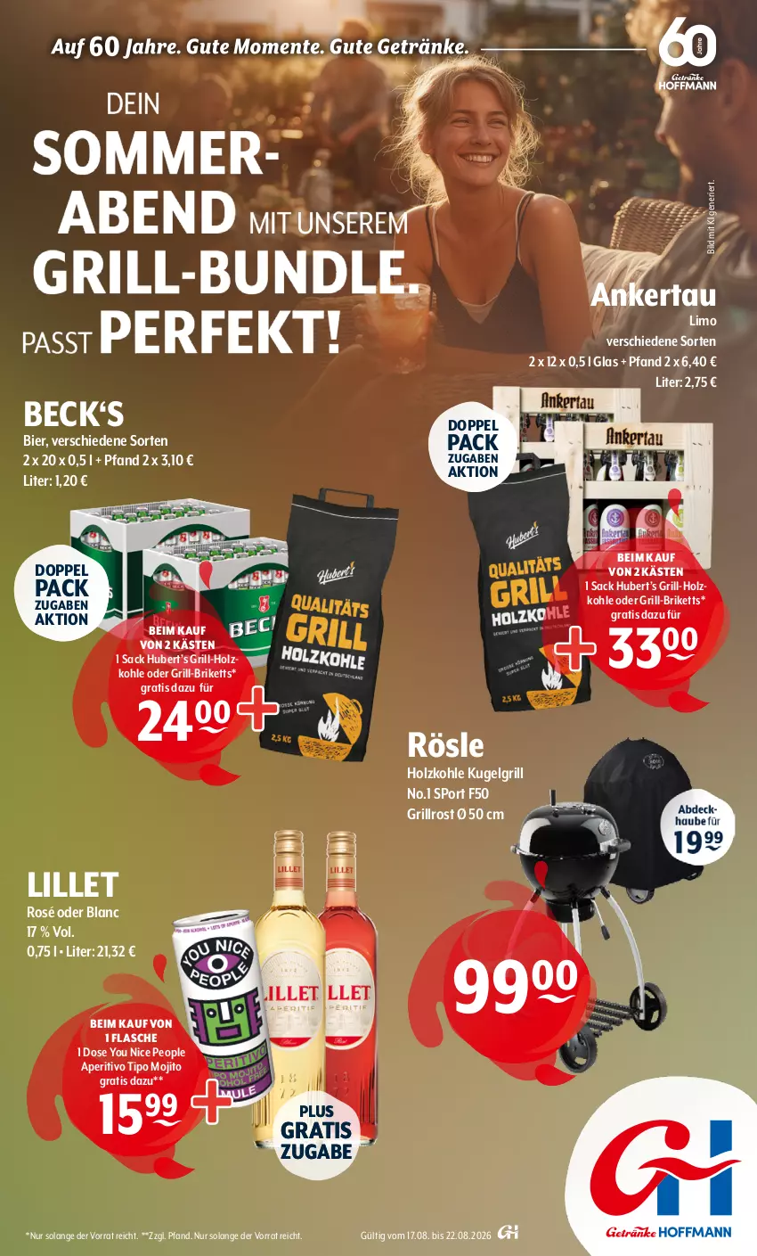 Aktueller Prospekt Getraenke Hoffmann - Prospekte - von 17.08 bis 22.08.2026 - strona 10 - produkty: bier, briketts, flasche, grill, grill-holzkohle, grillrost, Holz, holzkohle, Kugel, kugelgrill, LG, lillet, limo, mojito, rösle, sac, Sport, Ti, Yo