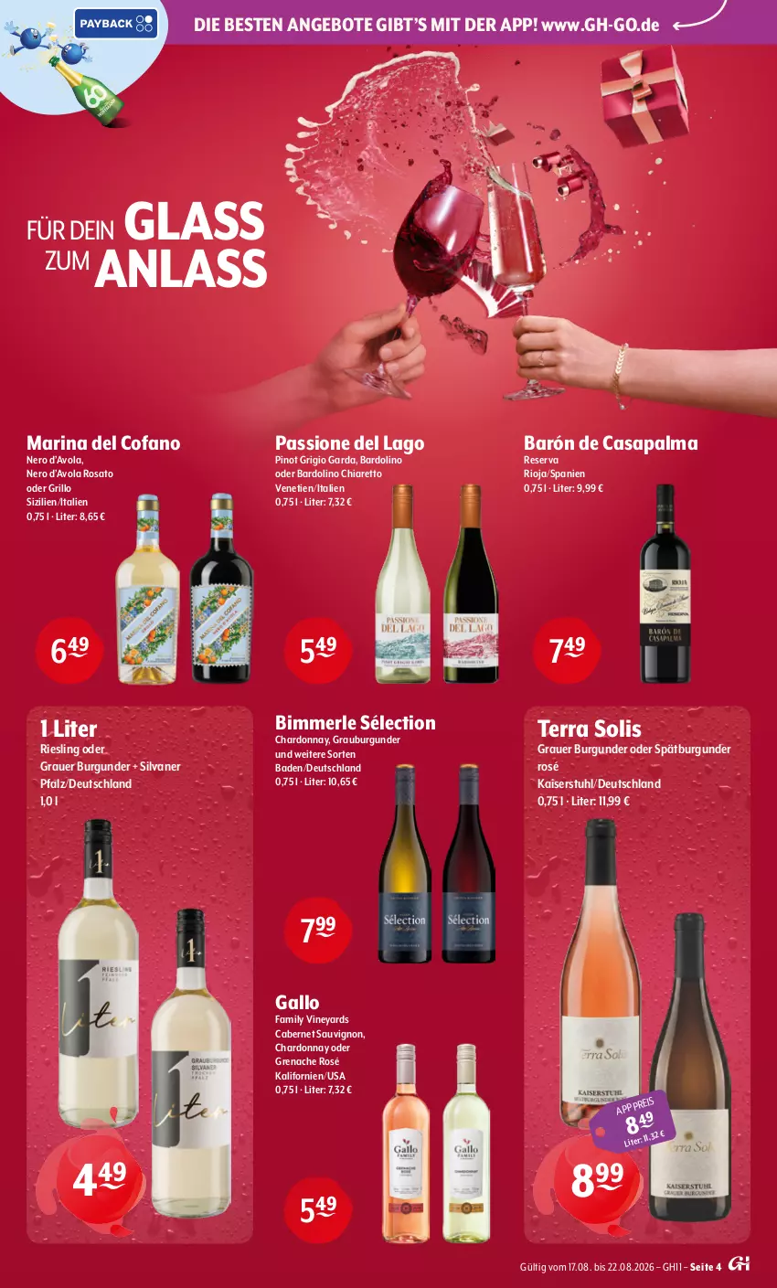Aktueller Prospekt Getraenke Hoffmann - Prospekte - von 17.08 bis 22.08.2026 - strona 4 - produkty: angebot, angebote, auer, Bad, burgunder, cabernet, cabernet sauvignon, chardonnay, chia, eis, gallo, gallo family, grauburgunder, grauer burgunder, grill, grillo, Kaiser, merl, nero, Pinot, pinot grigio, riesling, rioja, rosato, sauvignon, silvaner, spätburgunder, stuhl, Ti