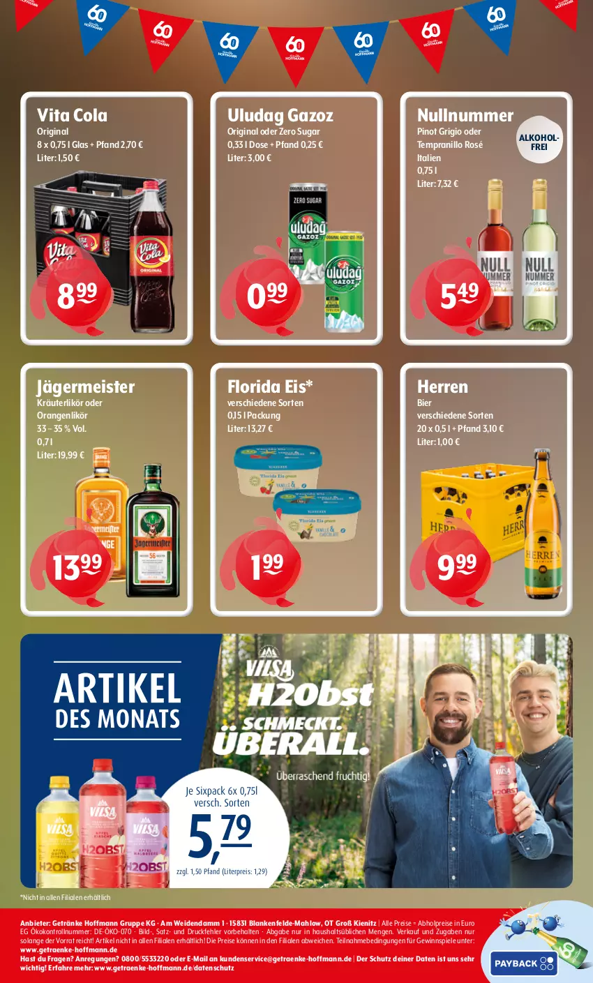 Aktueller Prospekt Getraenke Hoffmann - Prospekte - von 17.08 bis 22.08.2026 - strona 8 - produkty: abholpreise, alkohol, bier, cola, eis, Germ, getränk, getränke, gewinnspiel, gin, jägermeister, kräuter, kräuterlikör, likör, Meister, orange, orangen, Pinot, pinot grigio, reis, Spiele, tempranillo, Ti, vita, Vita C