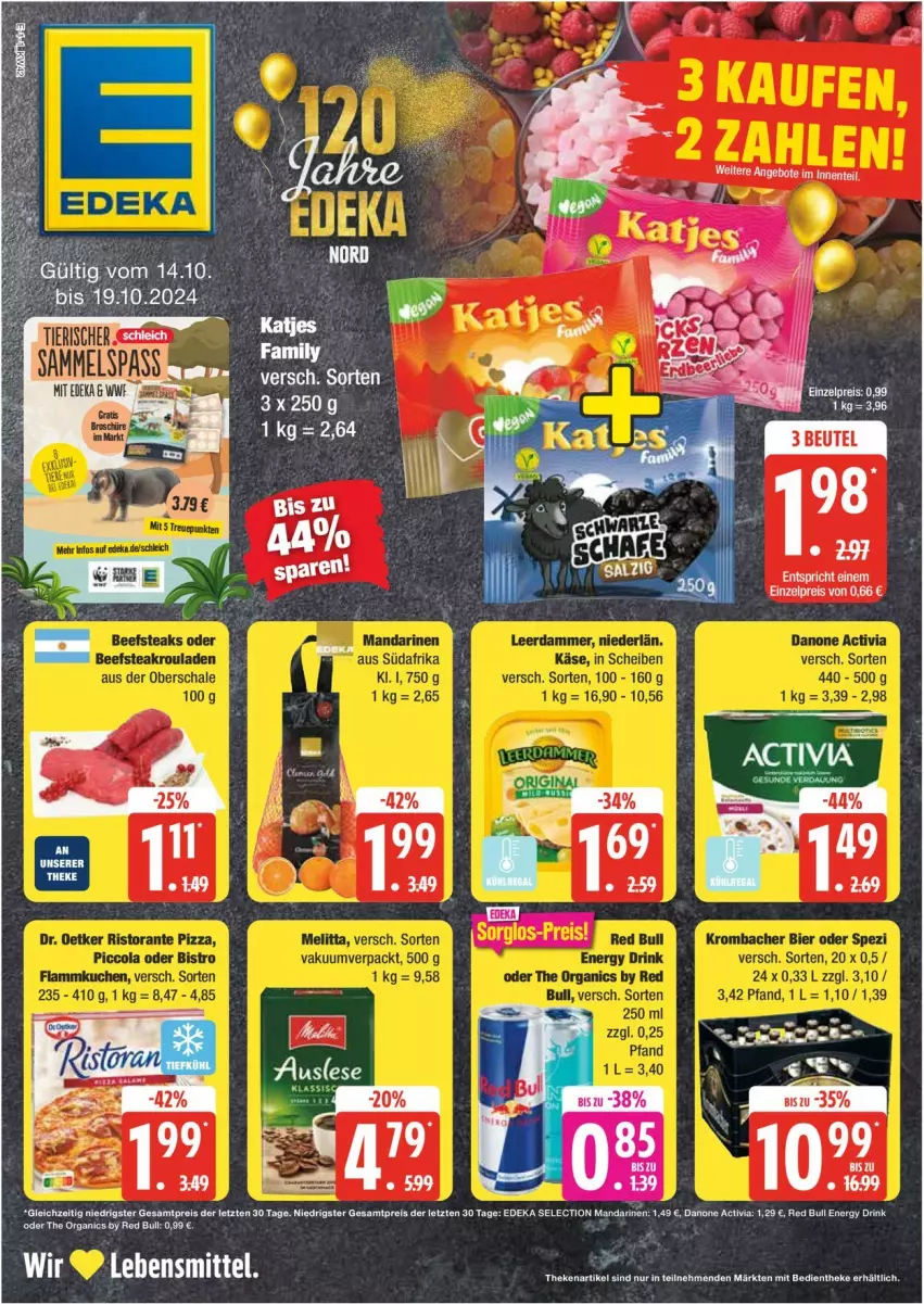 Aktueller Prospekt Edeka - Prospekte - von 14.10 bis 19.10.2024 - strona 1 - produkty: activia, danone, danone activia, deka, drink, eis, energy drink, lebensmittel, red bull, reis, Ti, ZTE