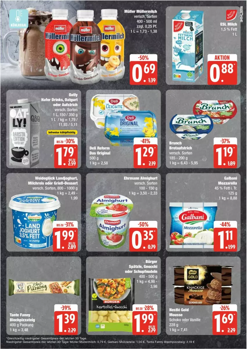 Aktueller Prospekt Edeka - Prospekte - von 14.10 bis 19.10.2024 - strona 11 - produkty: almighur, almighurt, bier, ehrmann, ehrmann almighurt, eier, eis, galbani, HP, joghur, joghurt, landjoghurt, milch, mozzarella, Müller, müllermilch, pizza, Pizzateig, reis, rel, tante fanny, Ti, ZTE